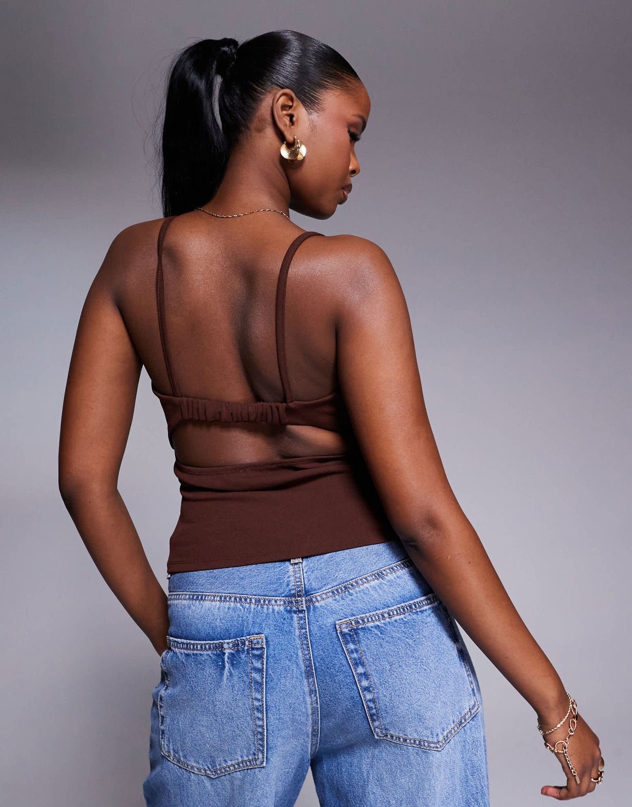 ASOS DESIGN bust cup cami top with gold trim in brown