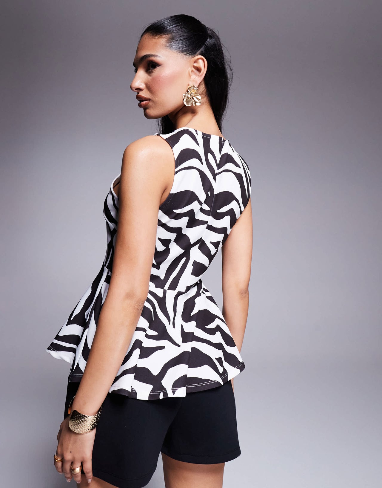 ASOS DESIGN button through v neck waistcoat with cinch waist in zebra print