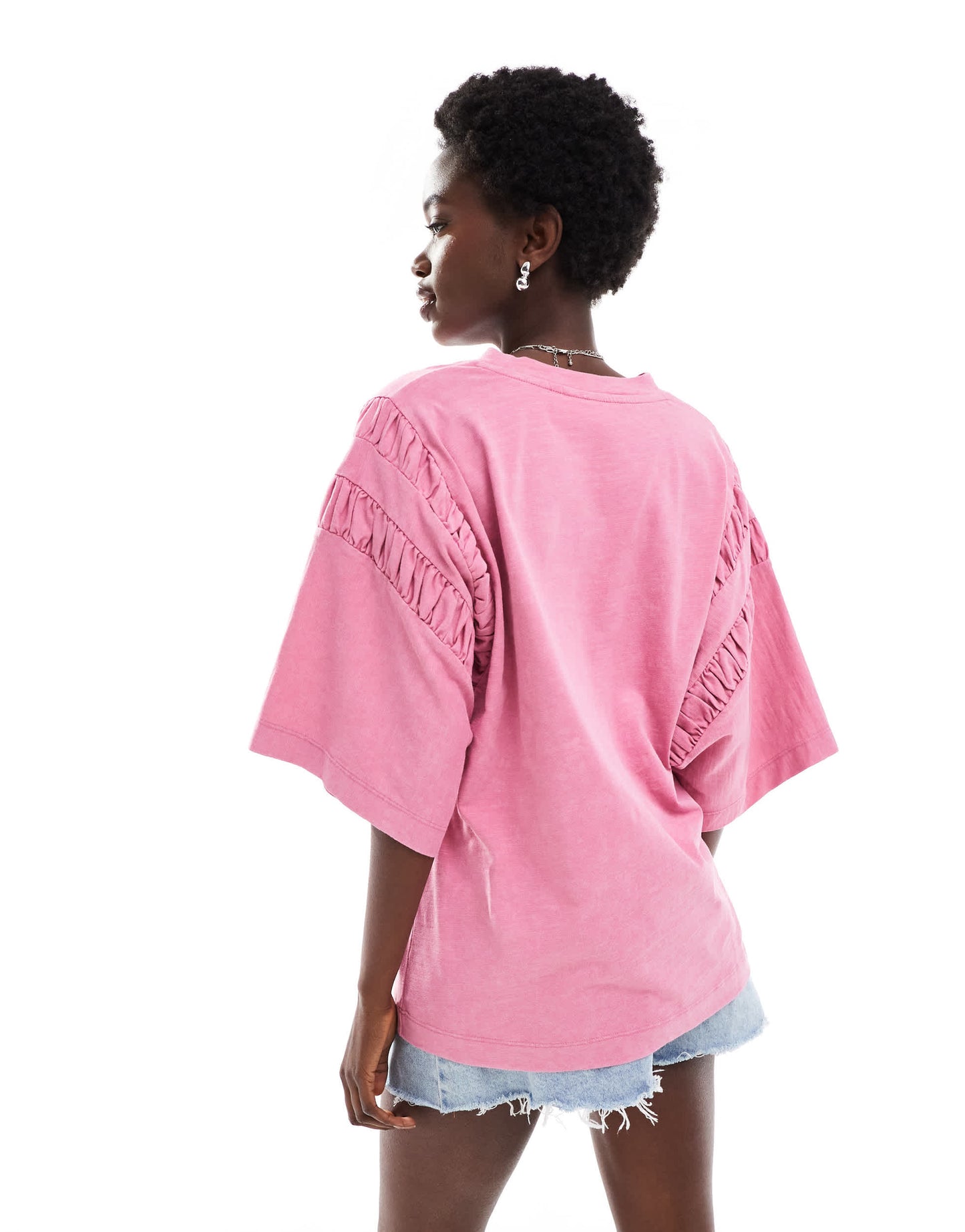 ASOS DESIGN oversized t-shirt with ruched sleeve detail in washed pink