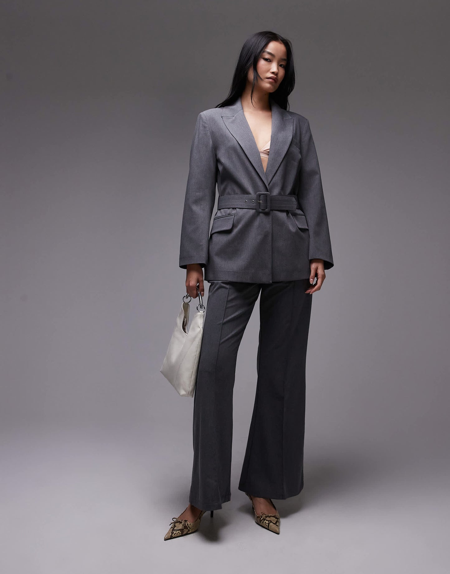 ASOS DESIGN belted oversized blazer in charcoal