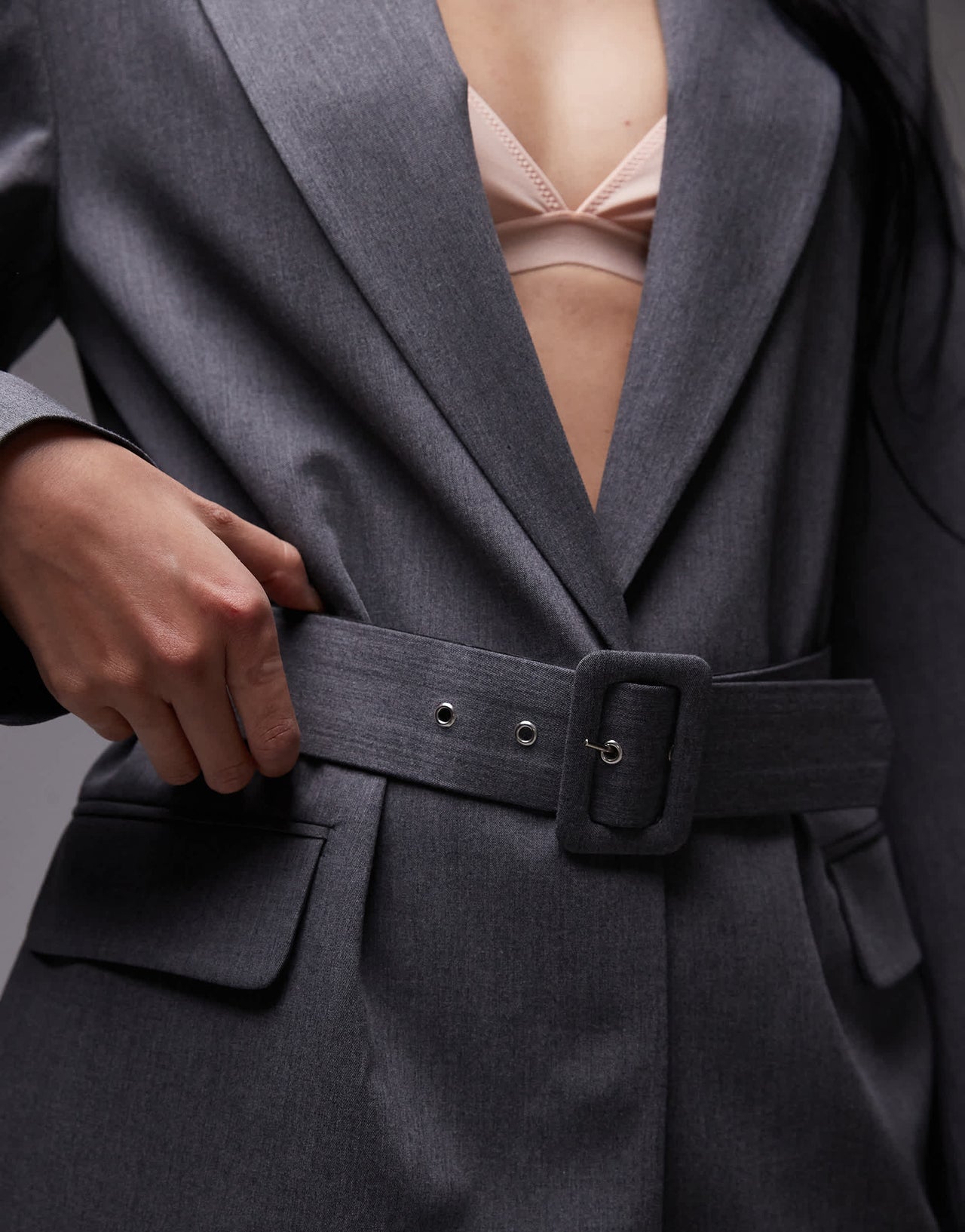 ASOS DESIGN belted oversized blazer in charcoal