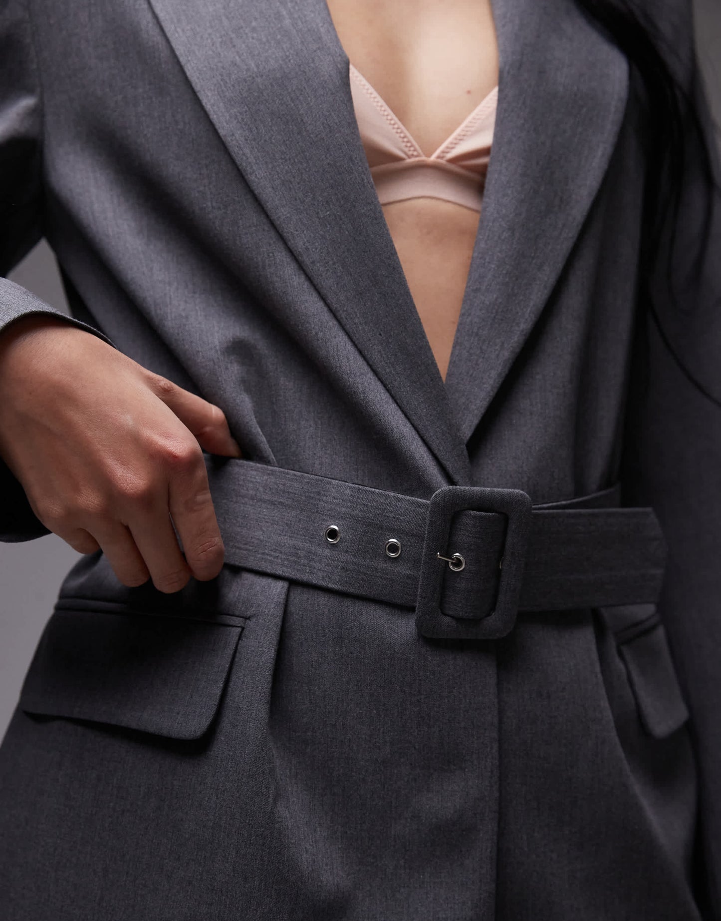 ASOS DESIGN belted oversized blazer in charcoal