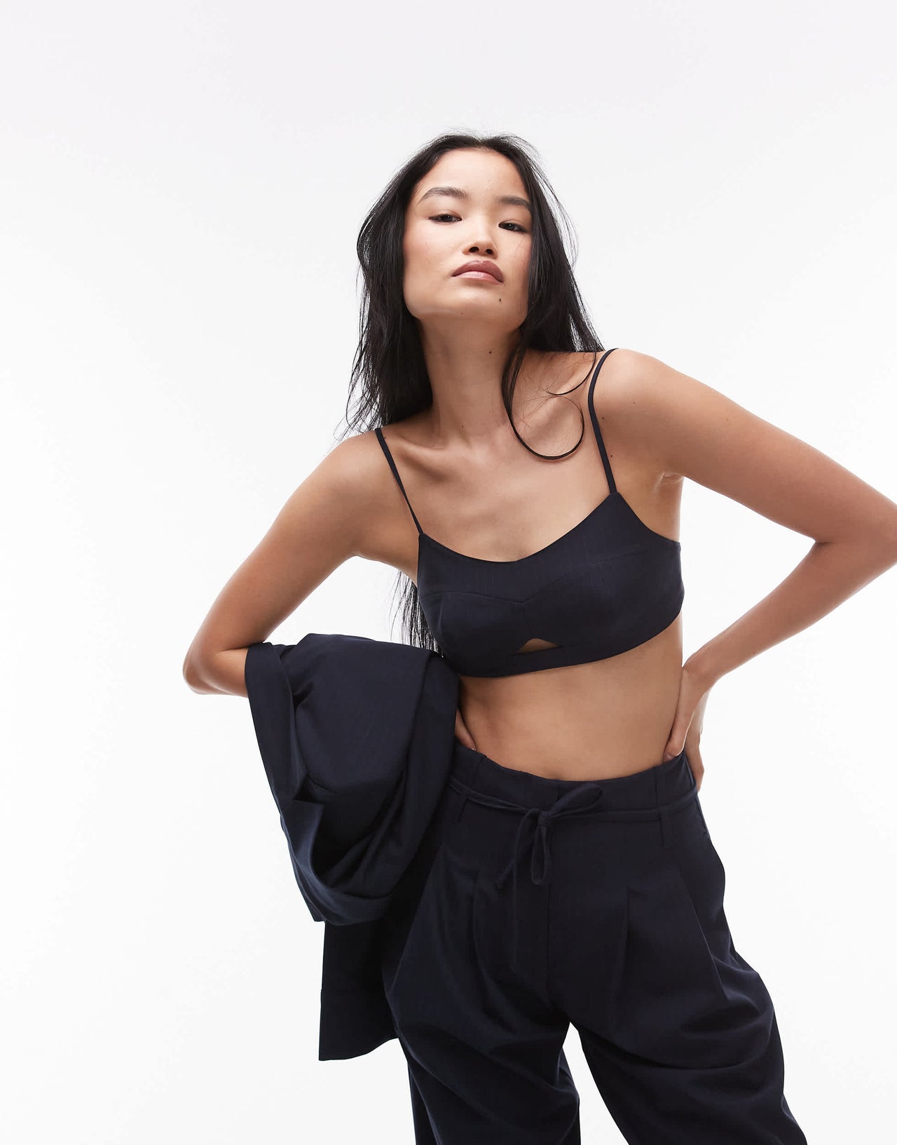 ASOS DESIGN tailored bralet in navy pinstripe