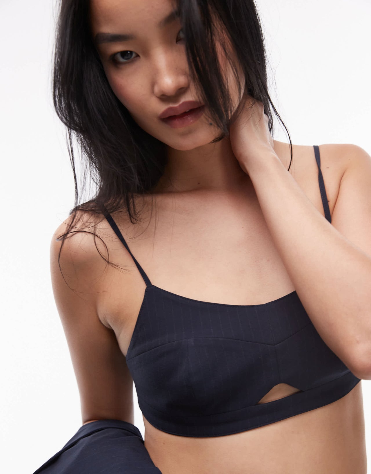 ASOS DESIGN tailored bralet in navy pinstripe