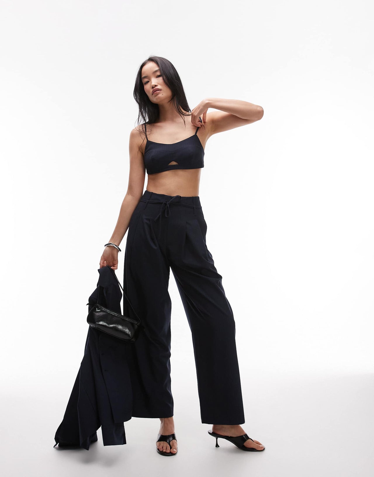 ASOS DESIGN tailored bralet in navy pinstripe