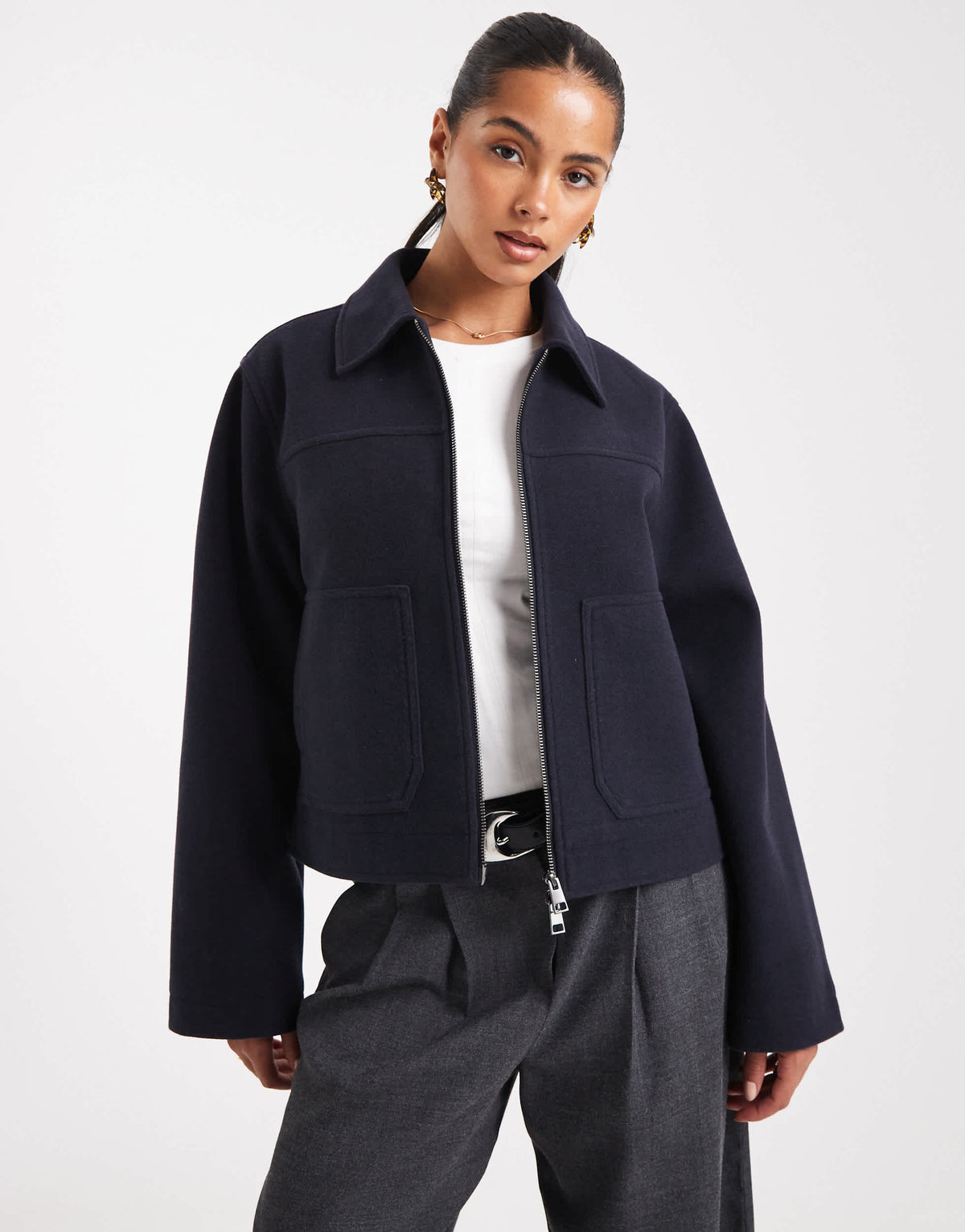 ASOS DESIGN top collar zip through jacket in navy