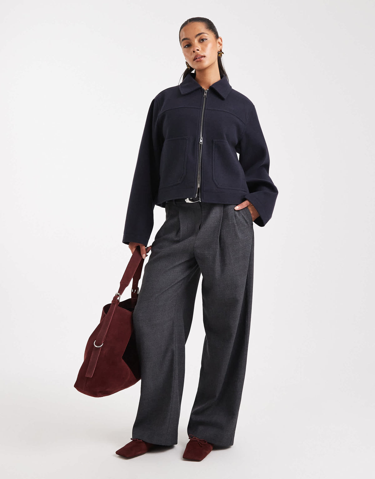 ASOS DESIGN top collar zip through jacket in navy