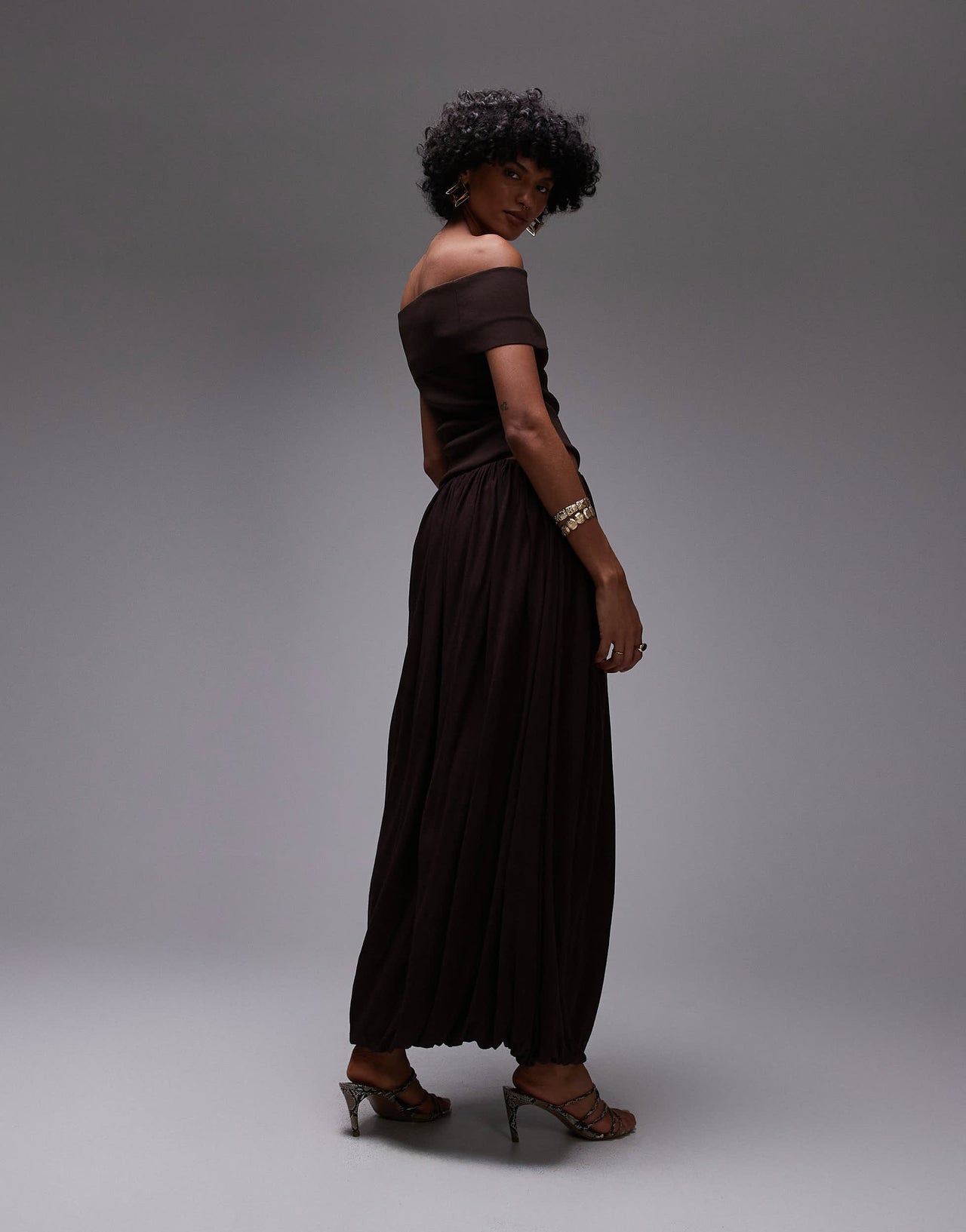 Mango capsule soft drape maxi skirt in deep chocolate