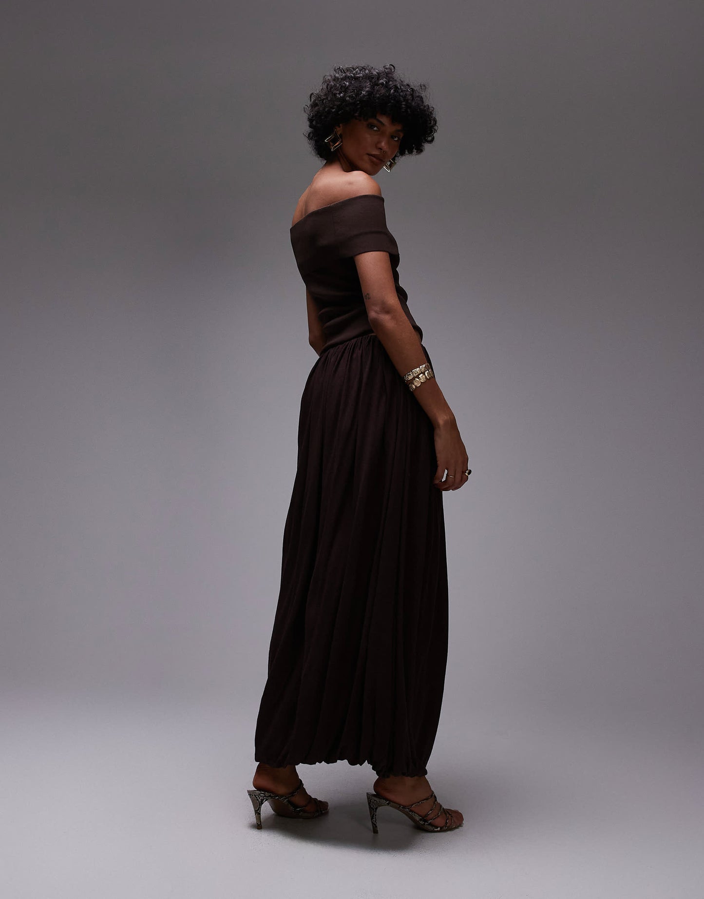 Mango capsule soft drape maxi skirt in deep chocolate