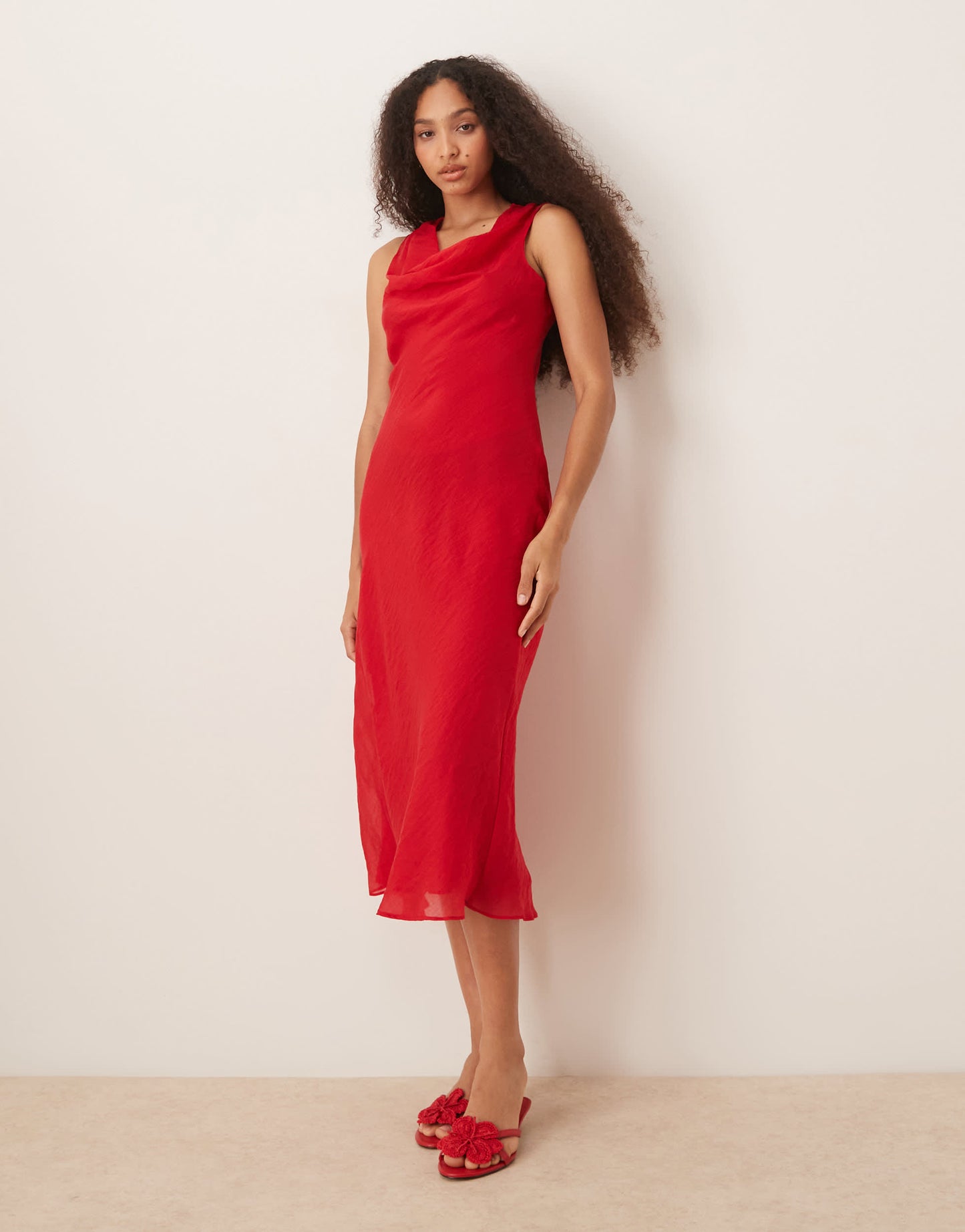 Mango cowl neck satin midi dress in red