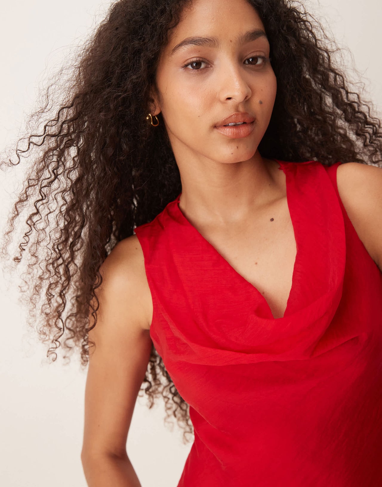 Mango cowl neck satin midi dress in red