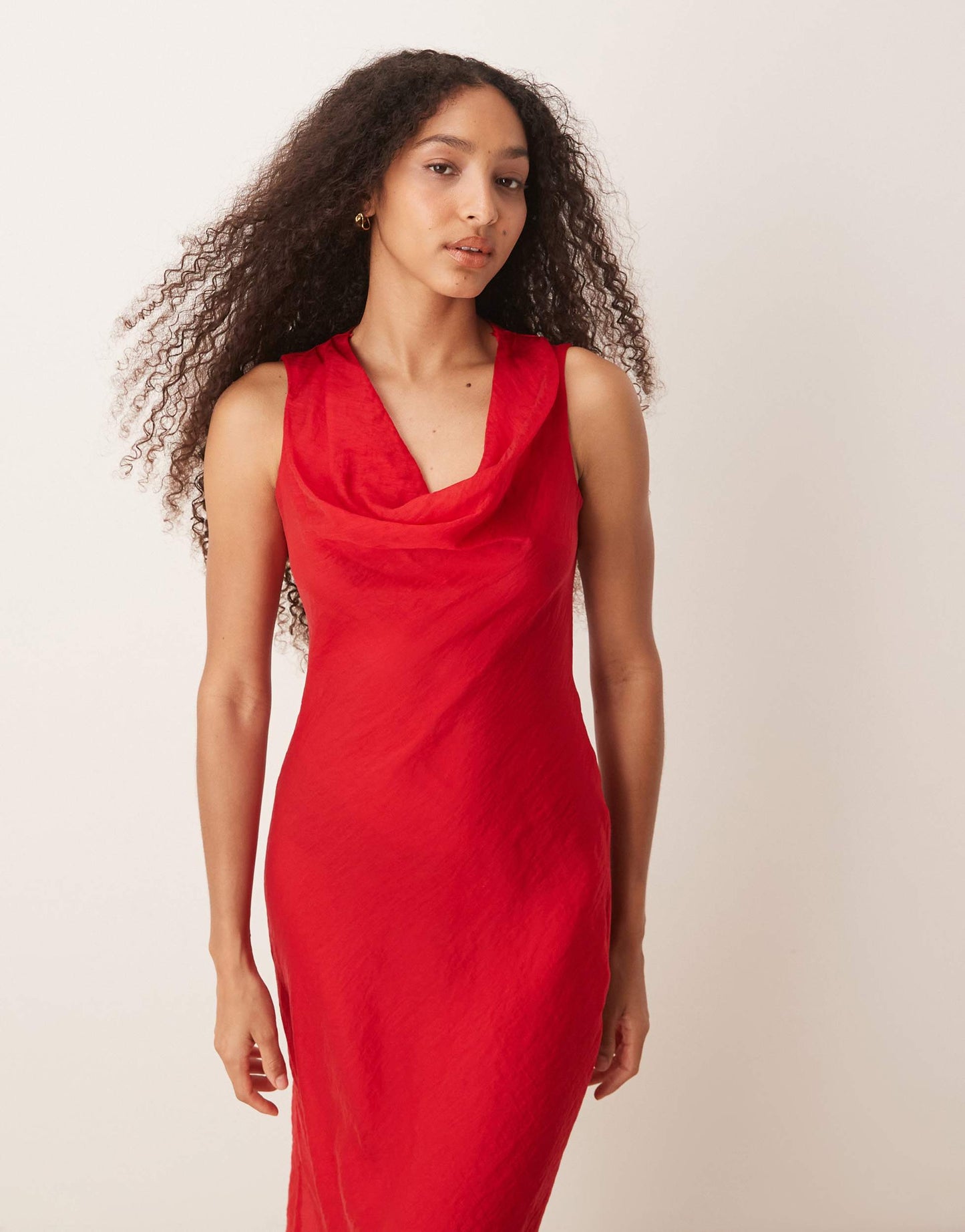 Mango cowl neck satin midi dress in red