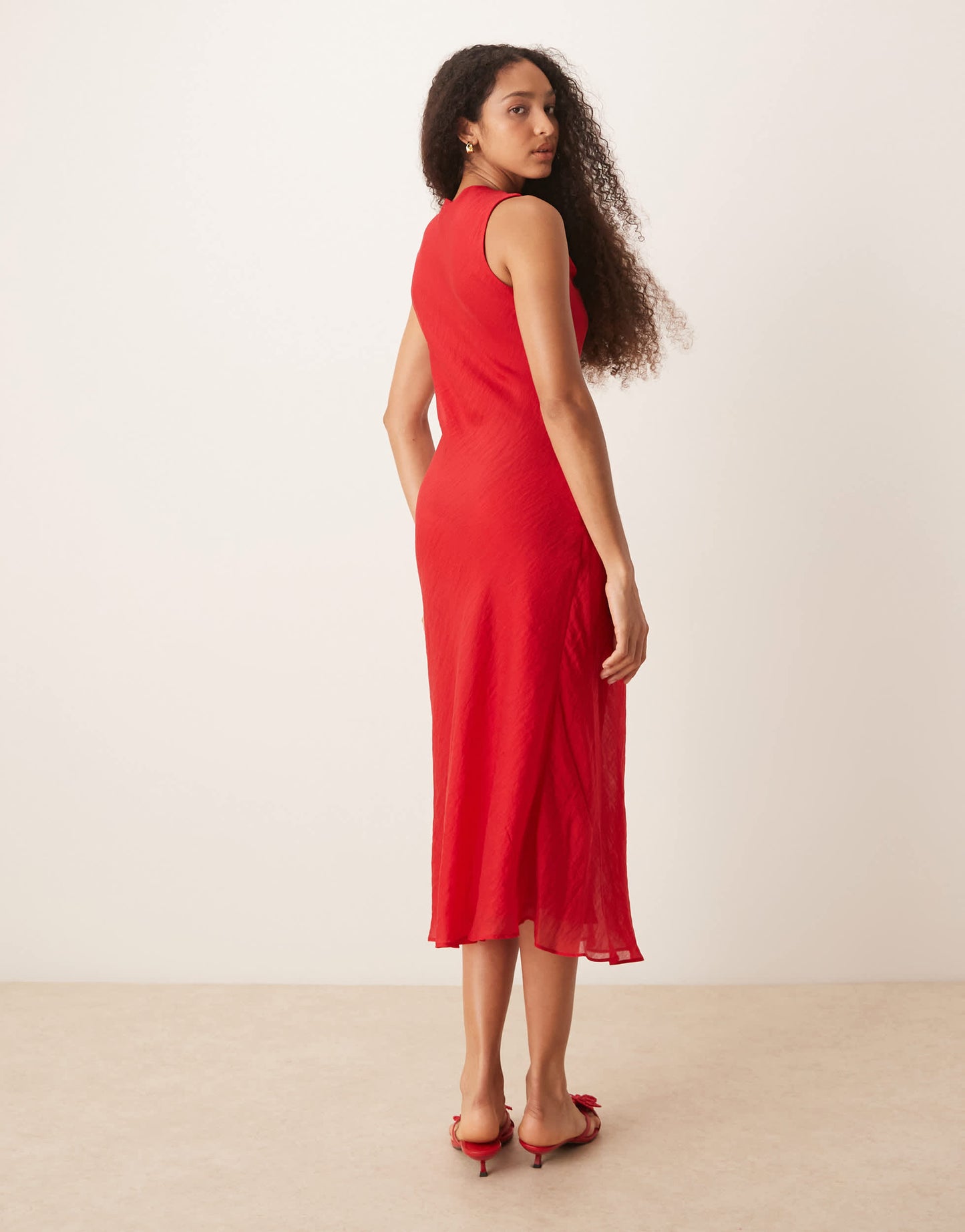 Mango cowl neck satin midi dress in red