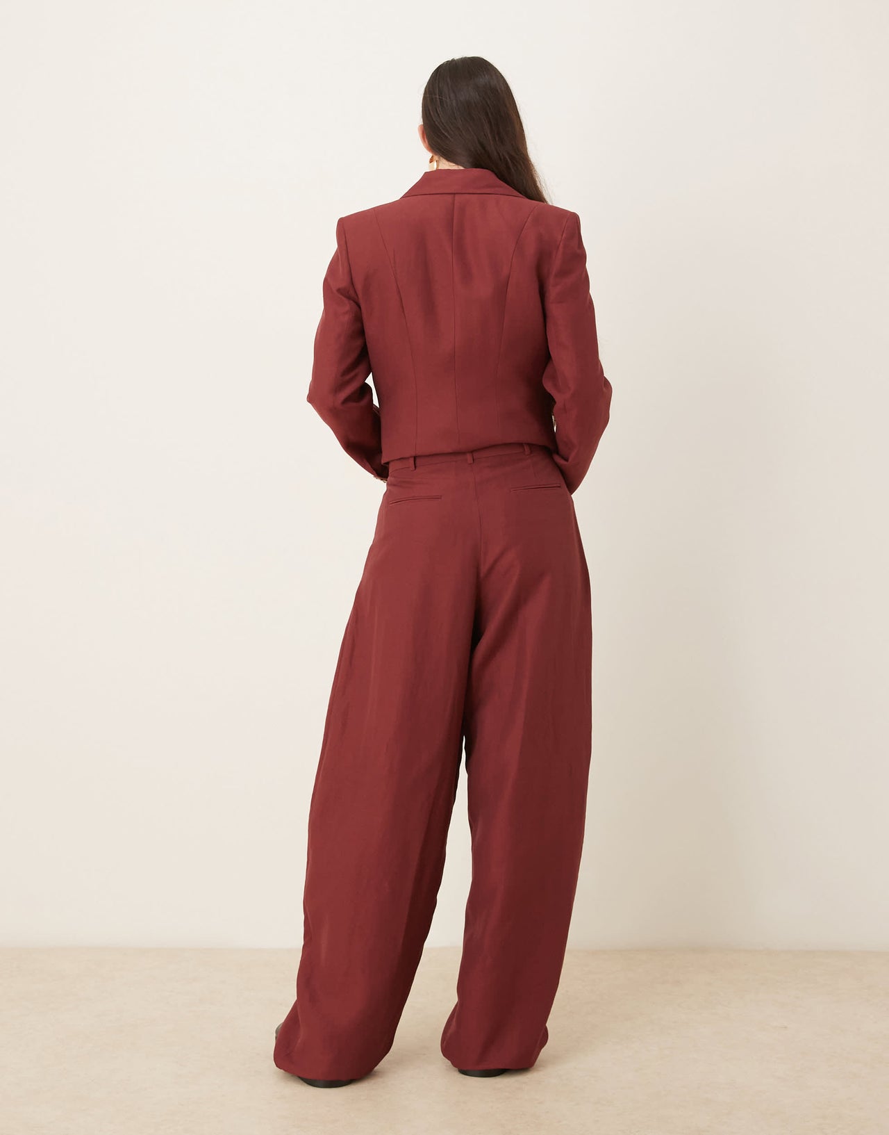 Mango capsule linen mix wide leg trouser co-ord in wine