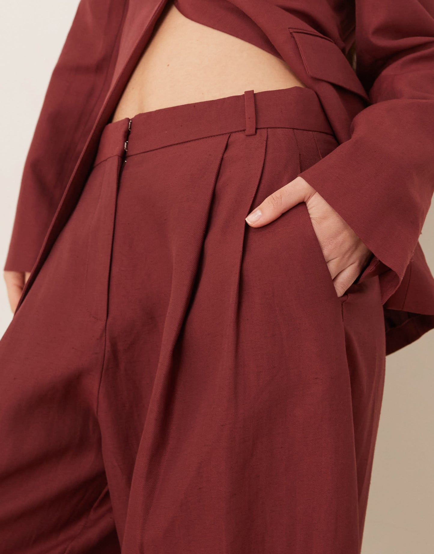 Mango capsule linen mix wide leg trouser co-ord in wine