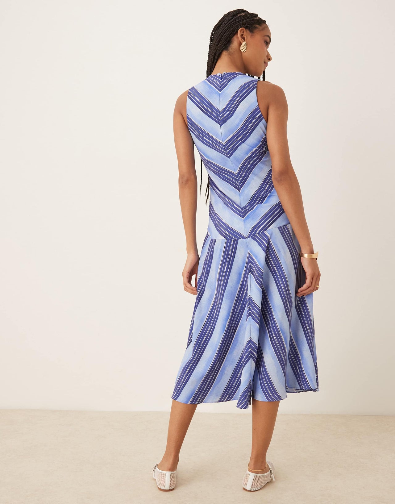 Mango striped v-neck drop waist dress in blue