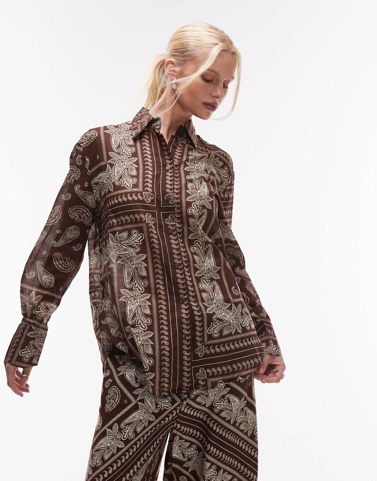 Mango bandana print shirt co-ord in dark brown