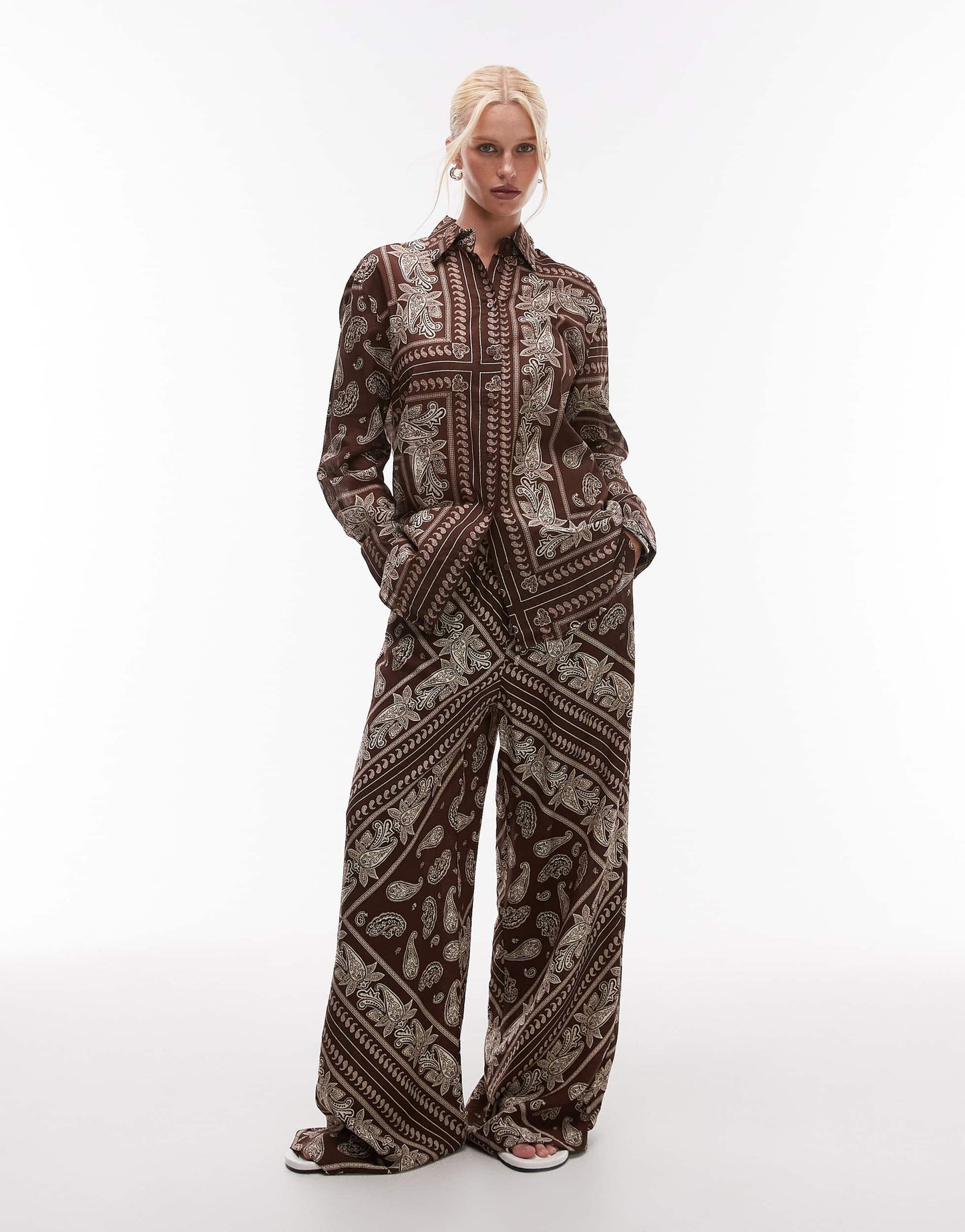 Mango bandana print shirt co-ord in dark brown