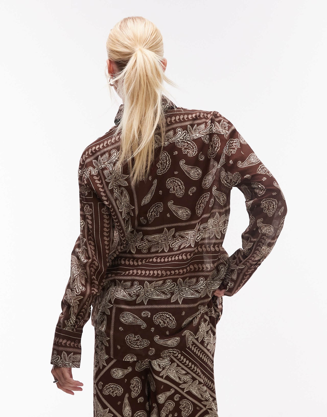 Mango bandana print shirt co-ord in dark brown