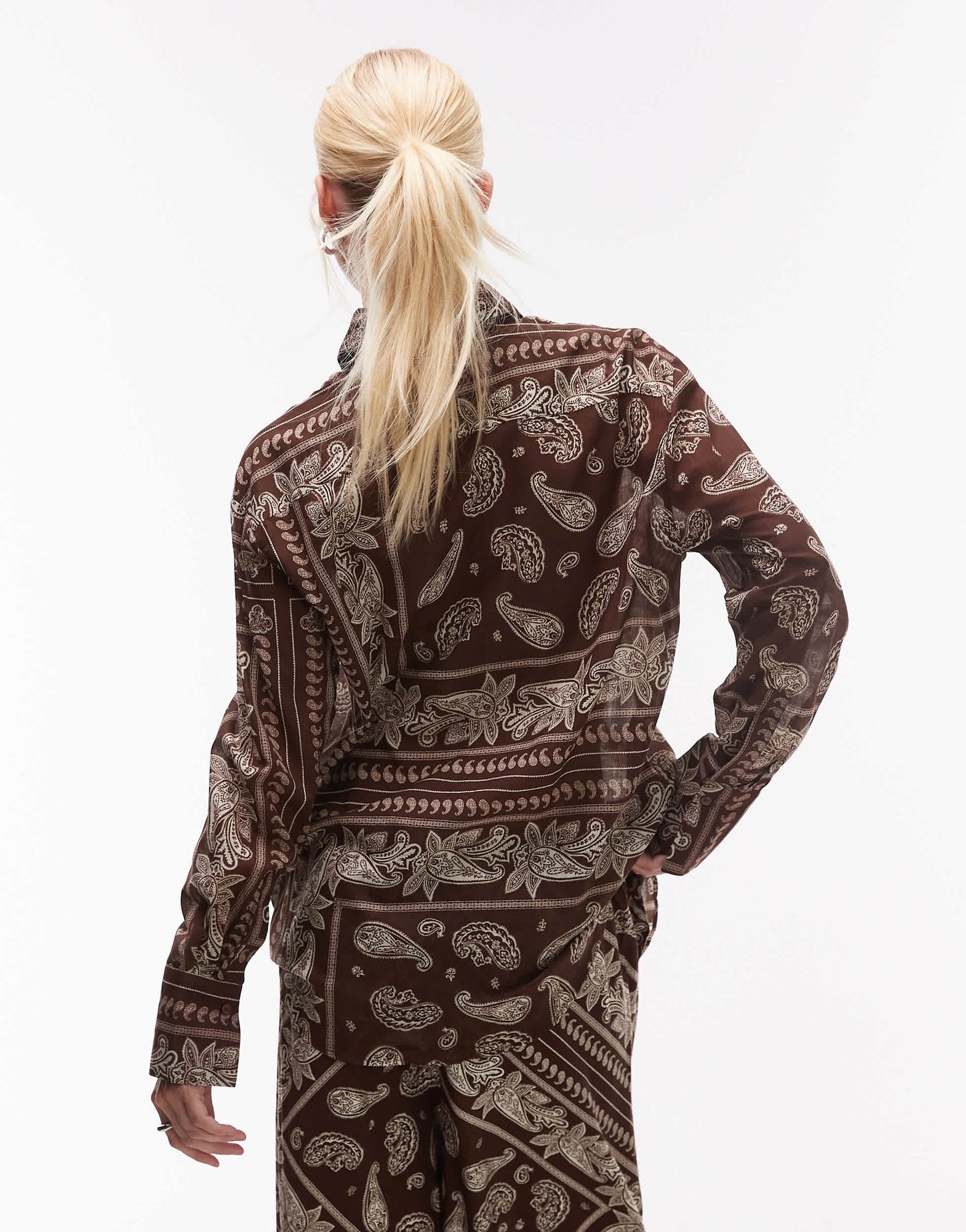 Mango bandana print shirt co-ord in dark brown