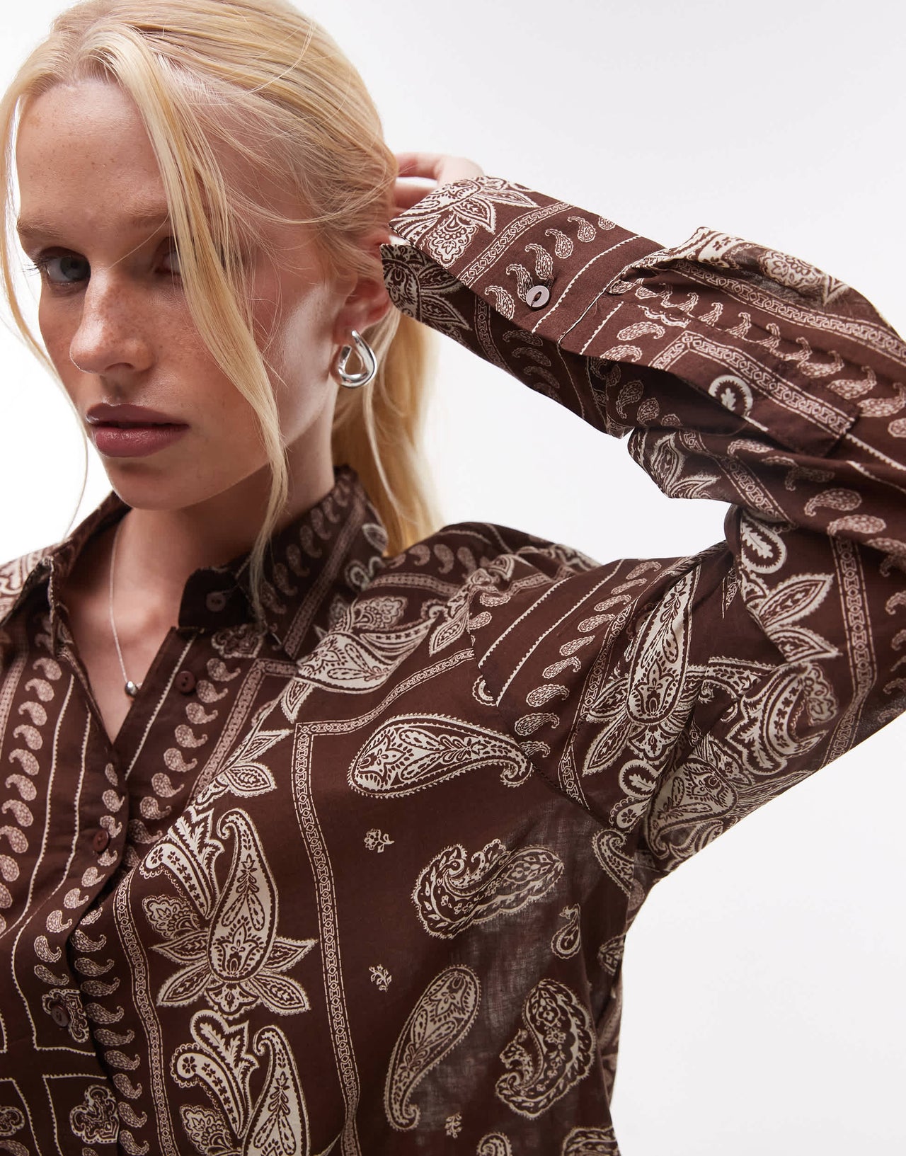 Mango bandana print shirt co-ord in dark brown