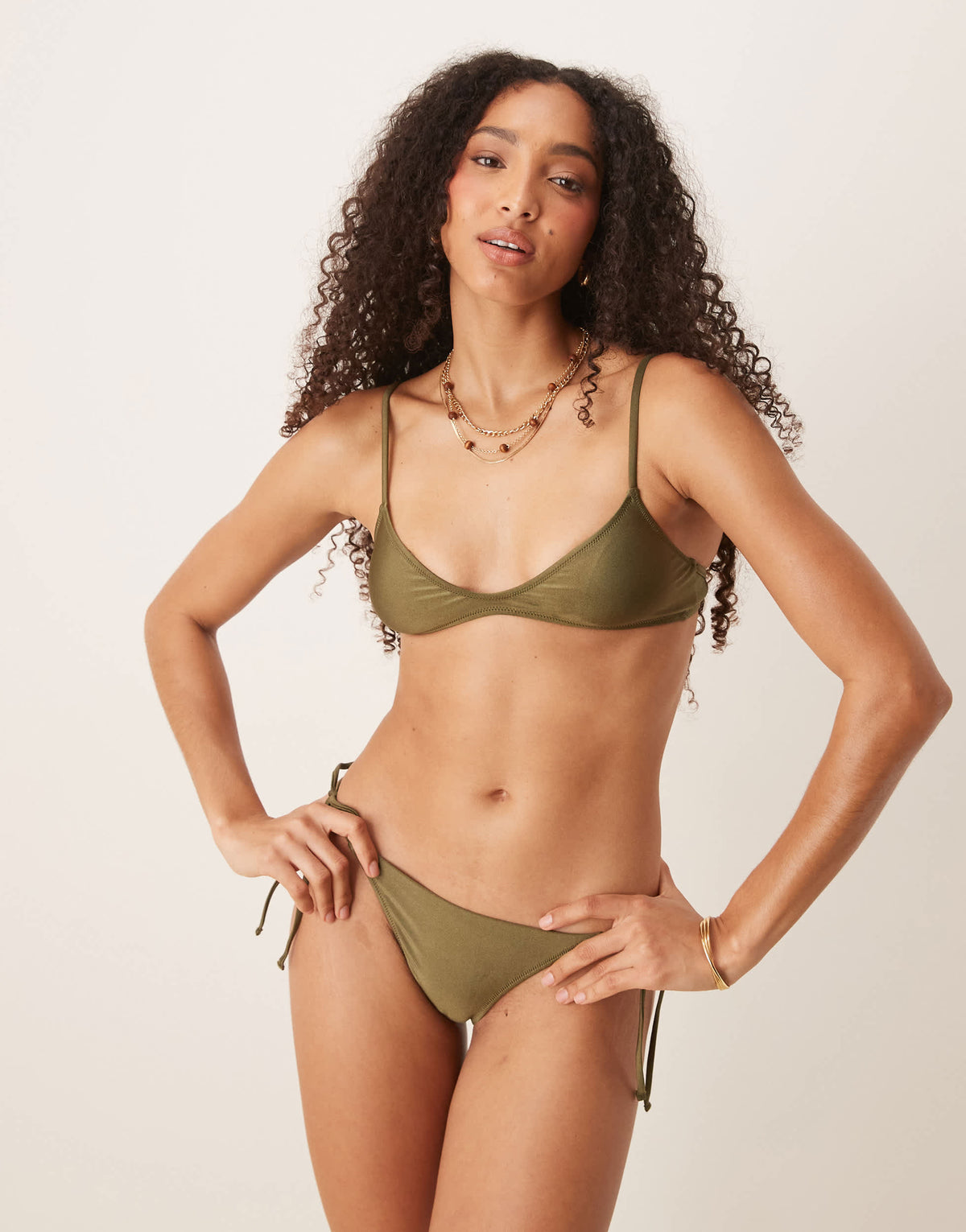 Mango tie side bikini bottom in olive green