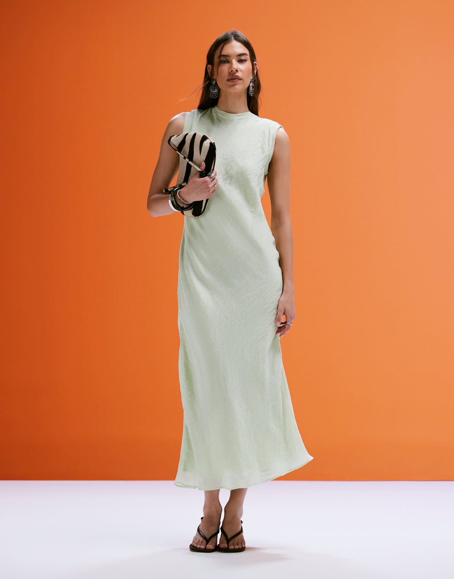 Mango open back satin midi dress in sage green