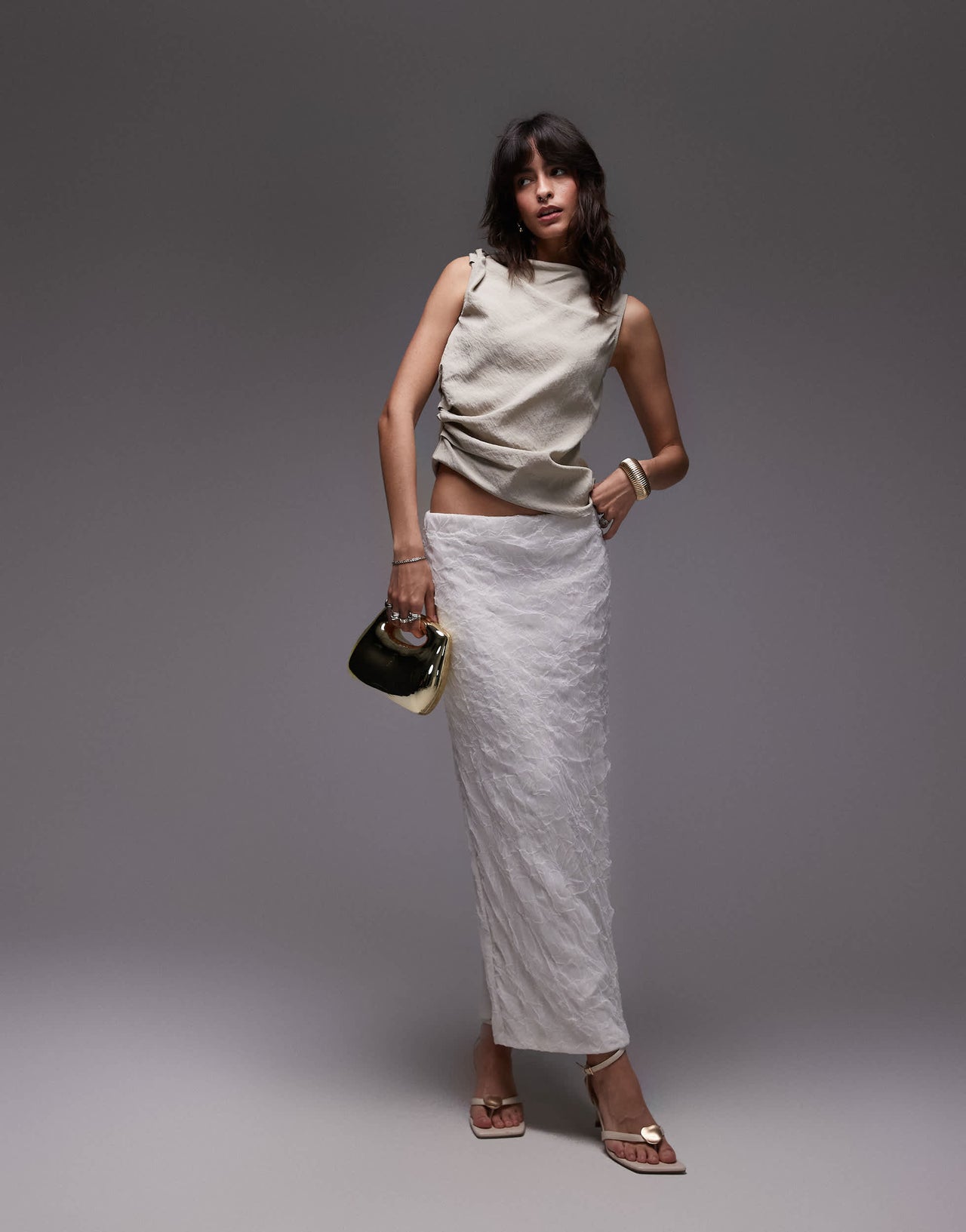 Mango capsule premium textured midi skirt in white