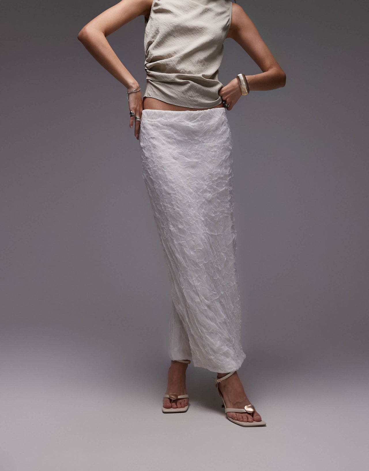Mango capsule premium textured midi skirt in white