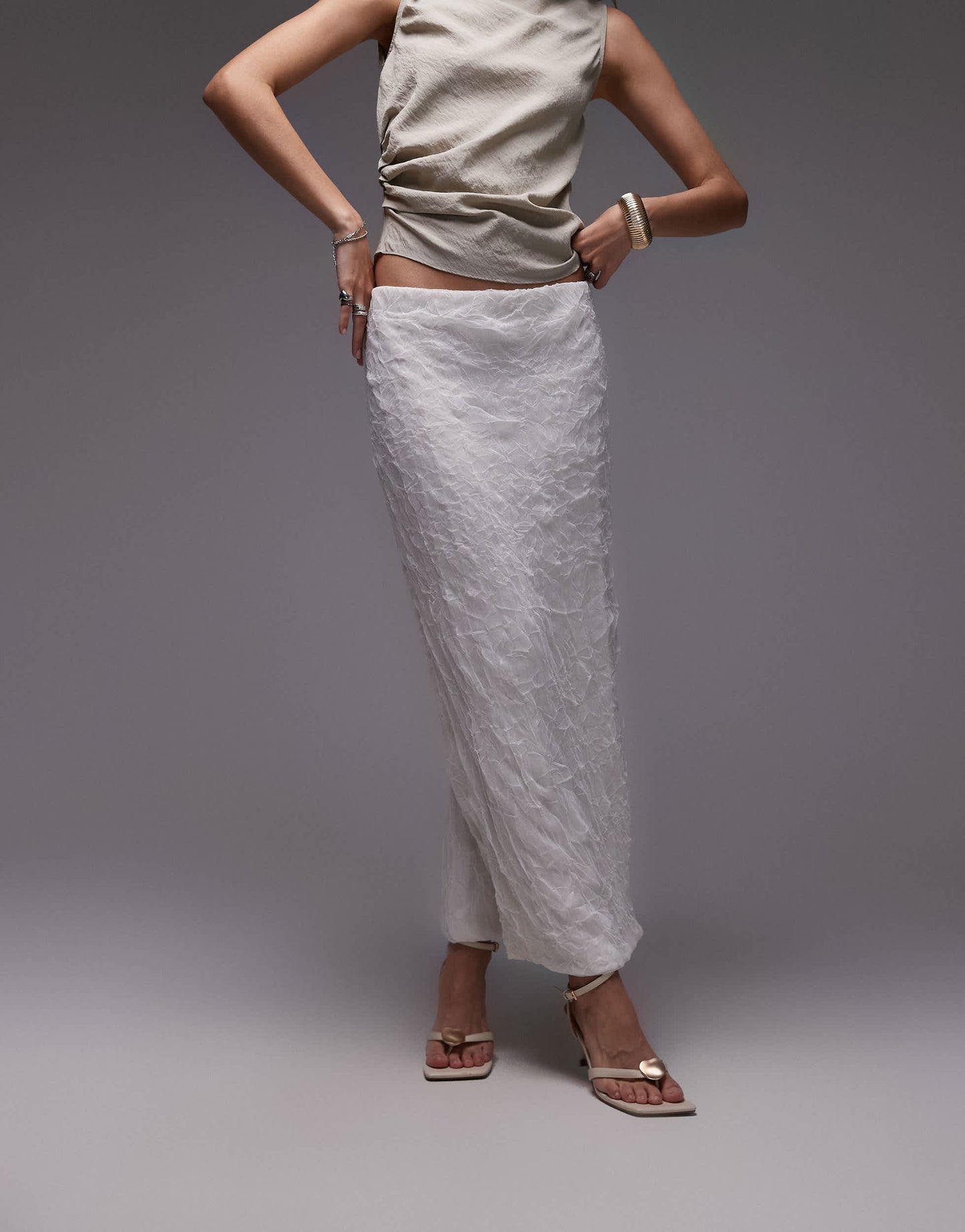 Mango capsule premium textured midi skirt in white