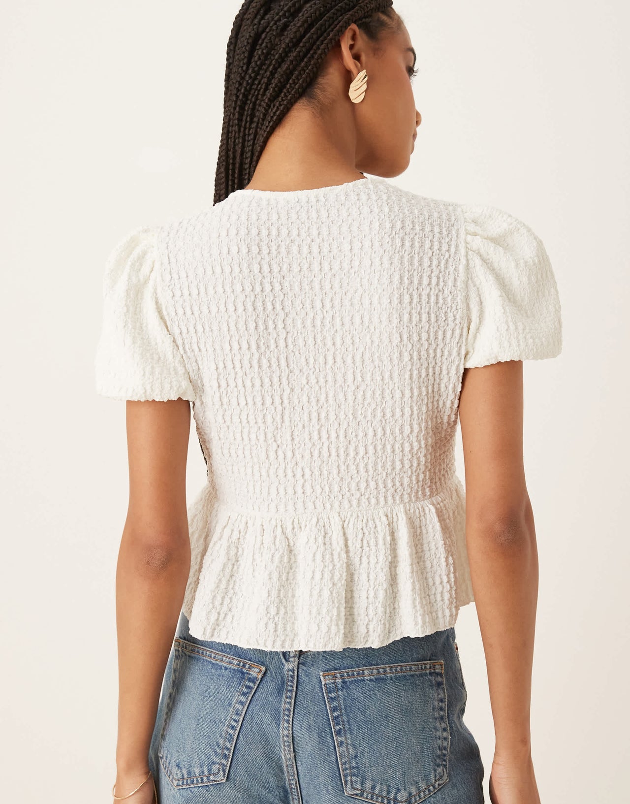 Mango crinkle textures tie front blouse in cream