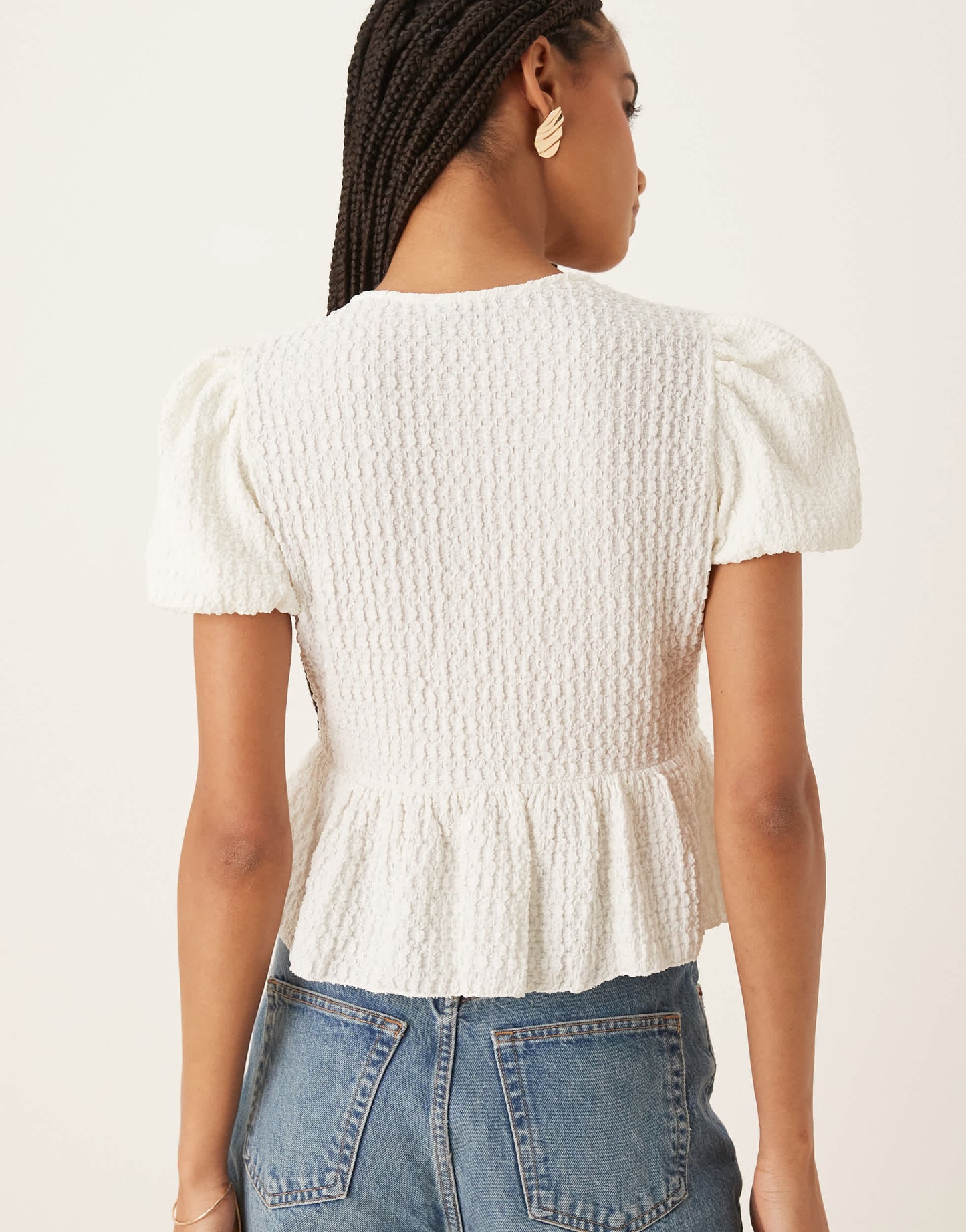 Mango crinkle textures tie front blouse in cream