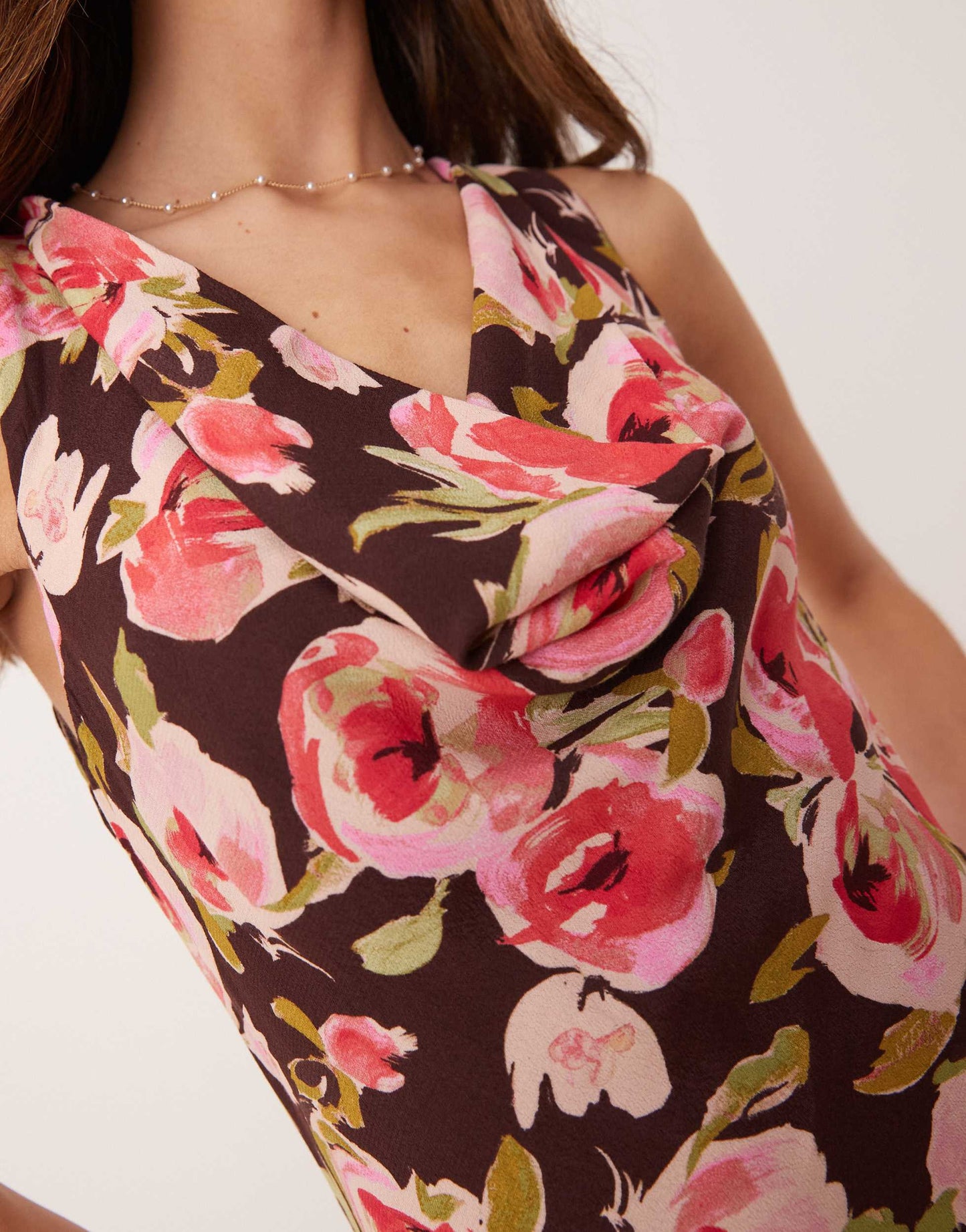 Mango floral print cowl neck midaxi dress in brown