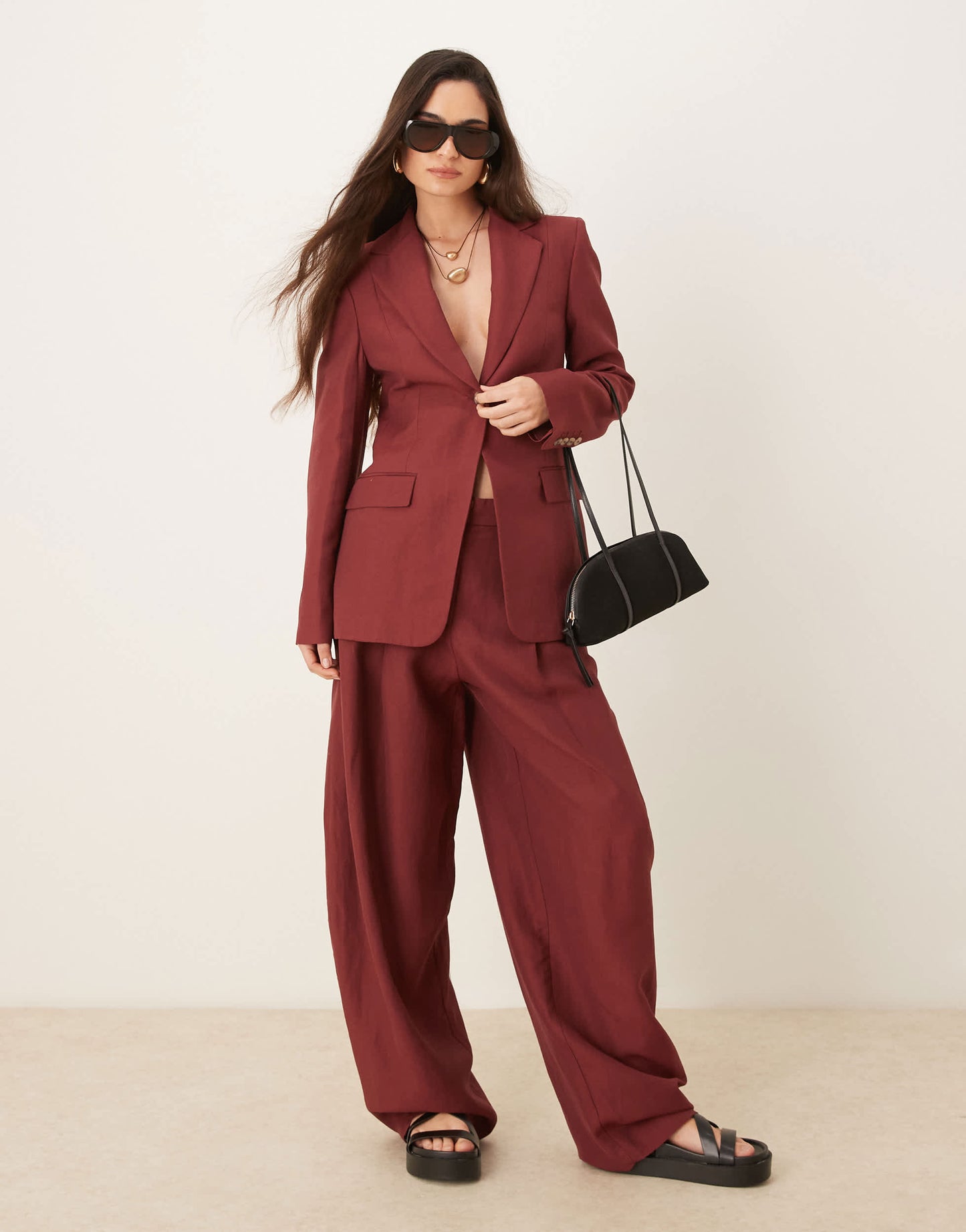 Mango capsule linen mix over sized blazer co-ord in wine