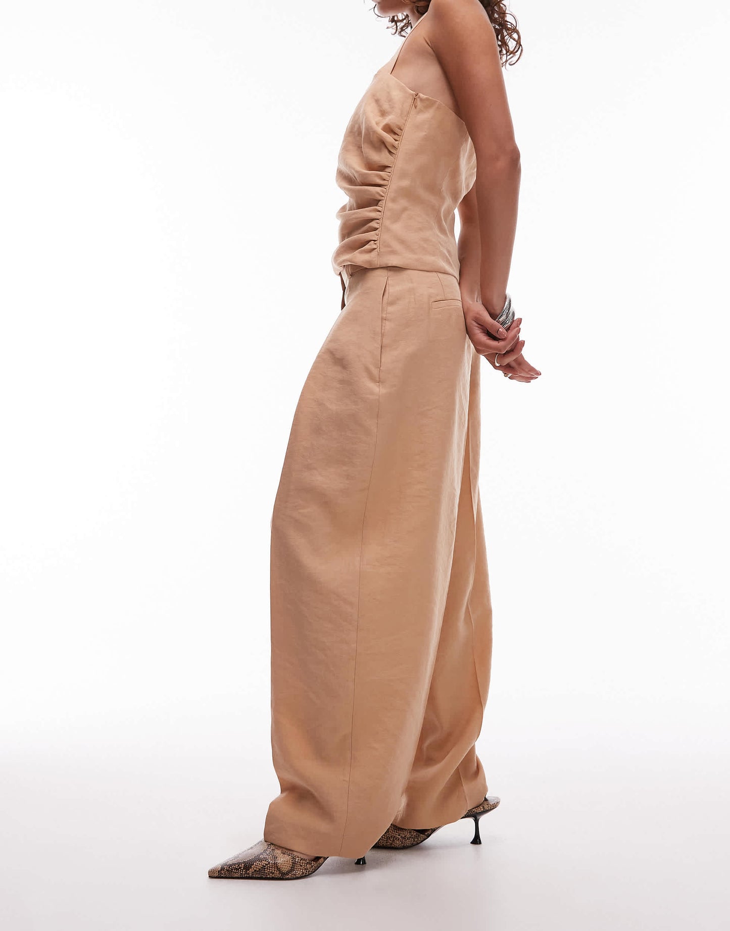 Mango pleat front balloon tailored trouser co-ord in beige