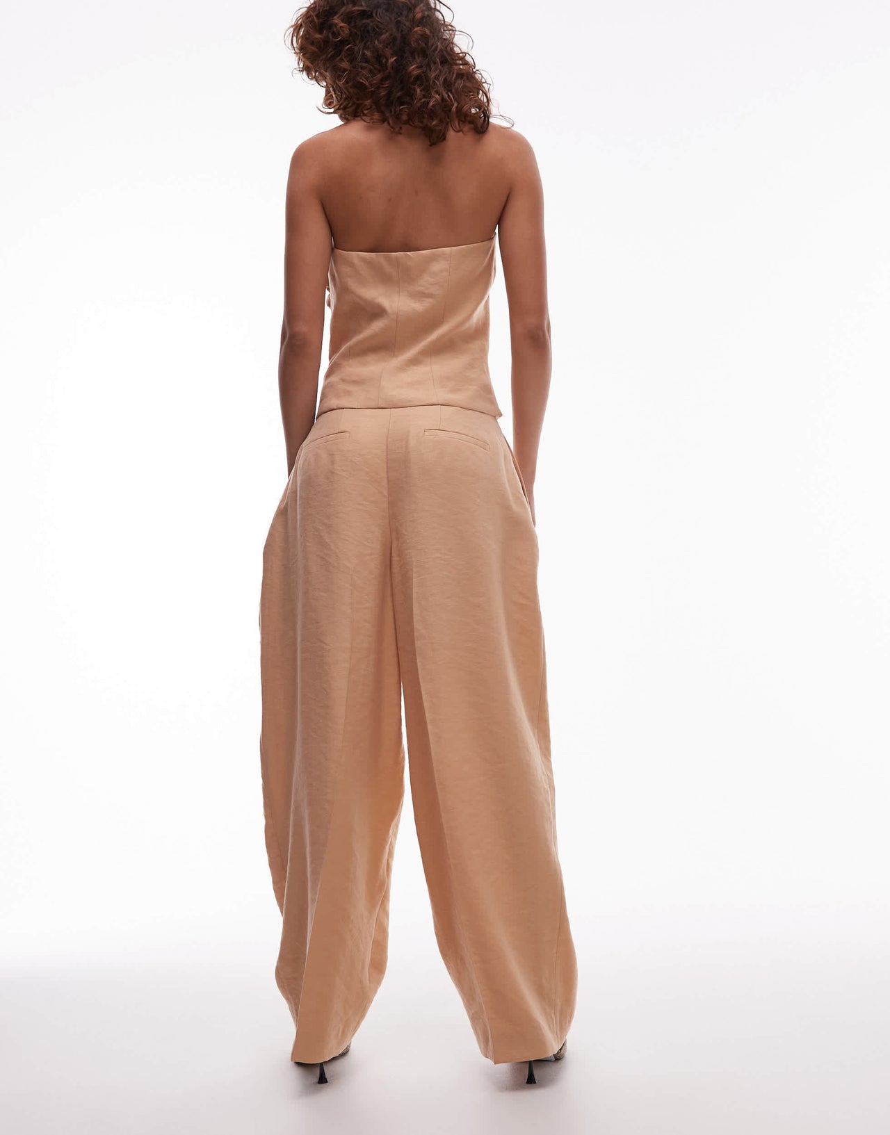 Mango pleat front balloon tailored trouser co-ord in beige