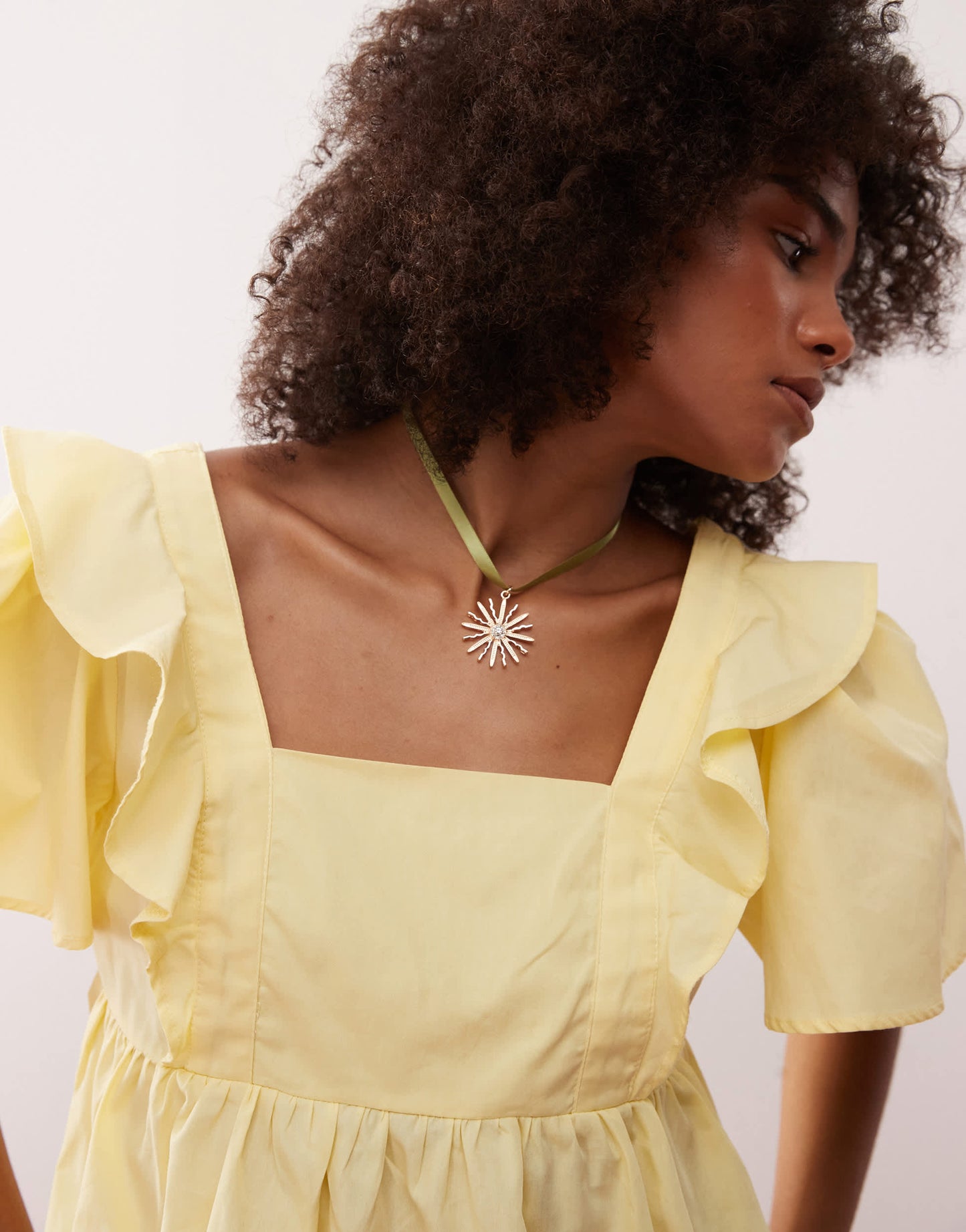 Reclaimed Vintage baby doll smock top with frills in buttermilk yellow