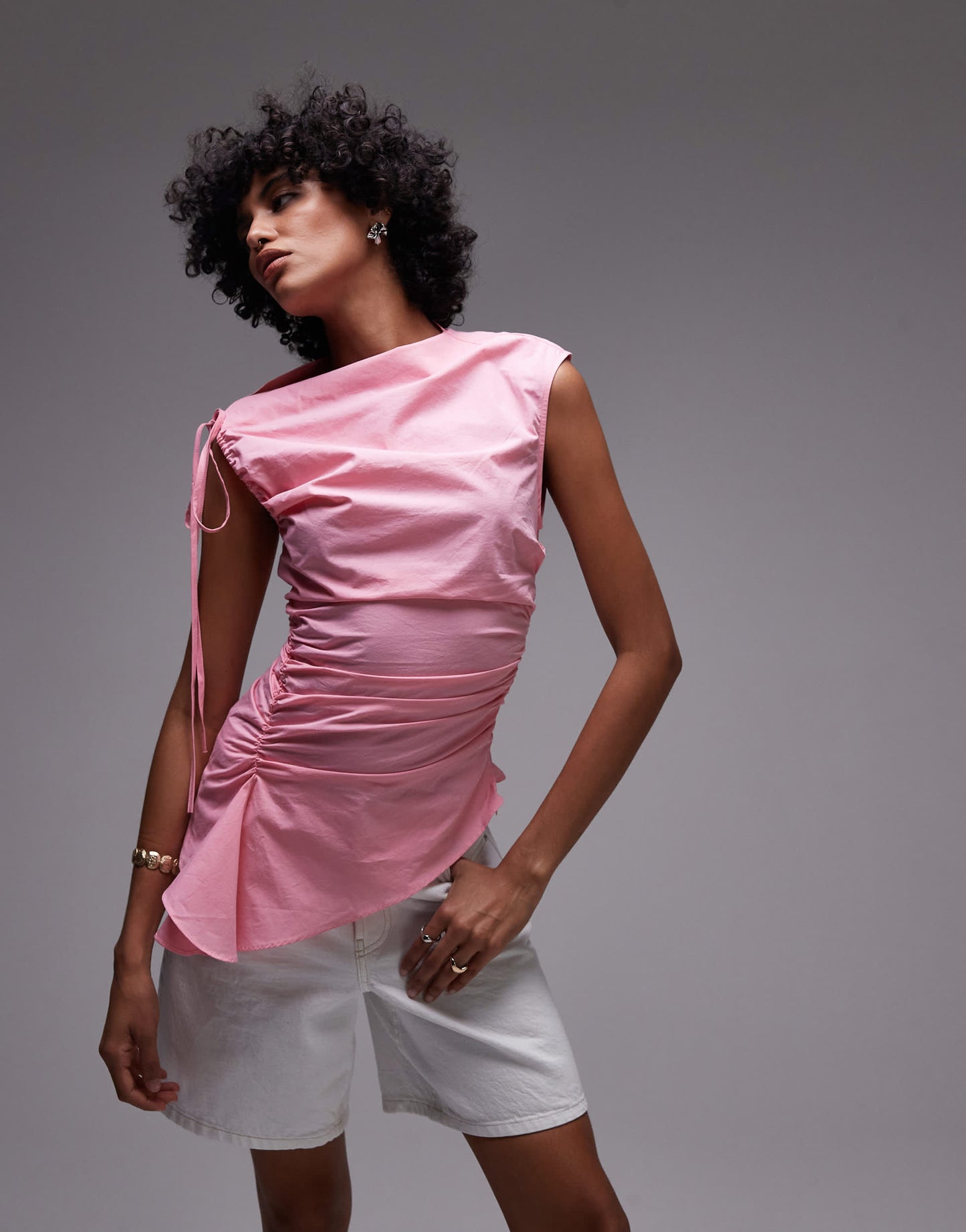 Topshop gathered detail top in pink