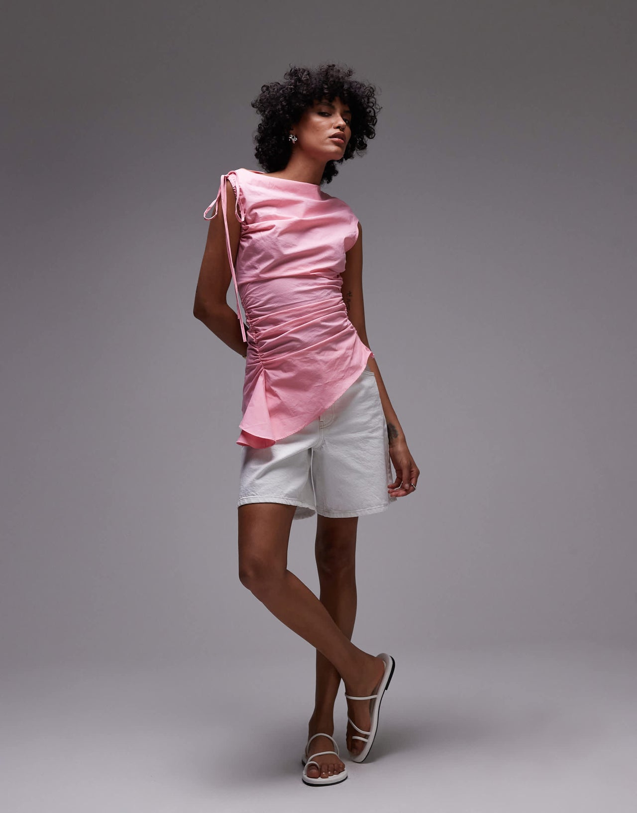 Topshop gathered detail top in pink