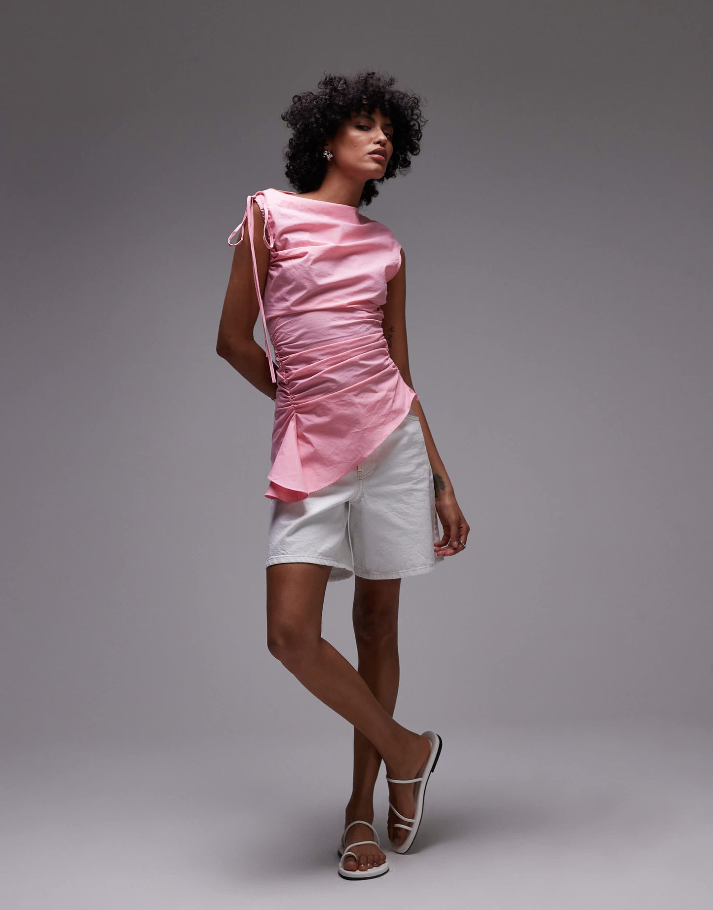 Topshop gathered detail top in pink
