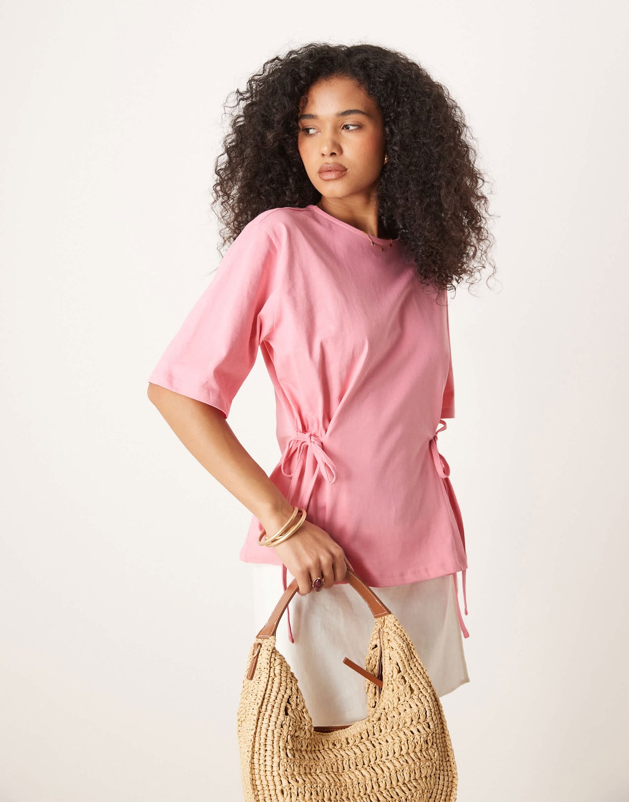 ASOS DESIGN oversized tee with tie detail in pink