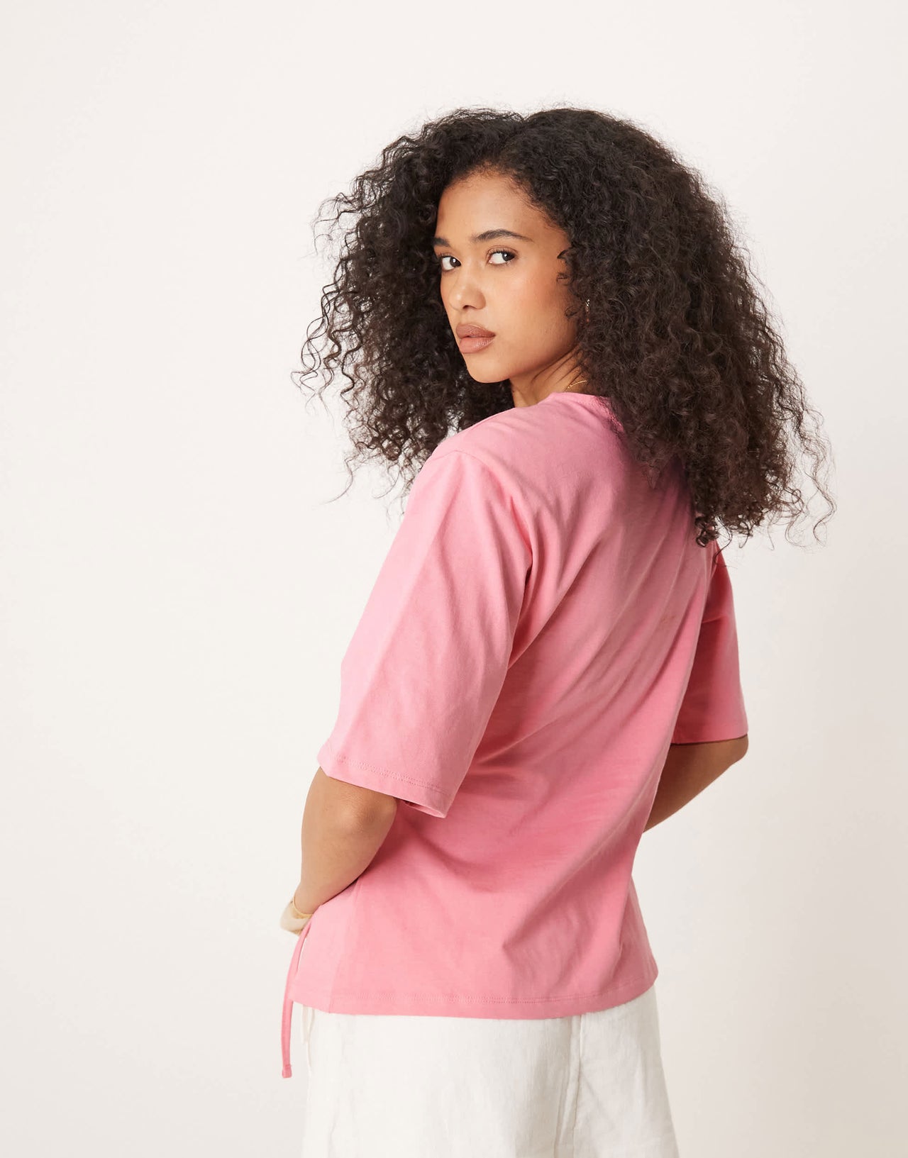 ASOS DESIGN oversized tee with tie detail in pink