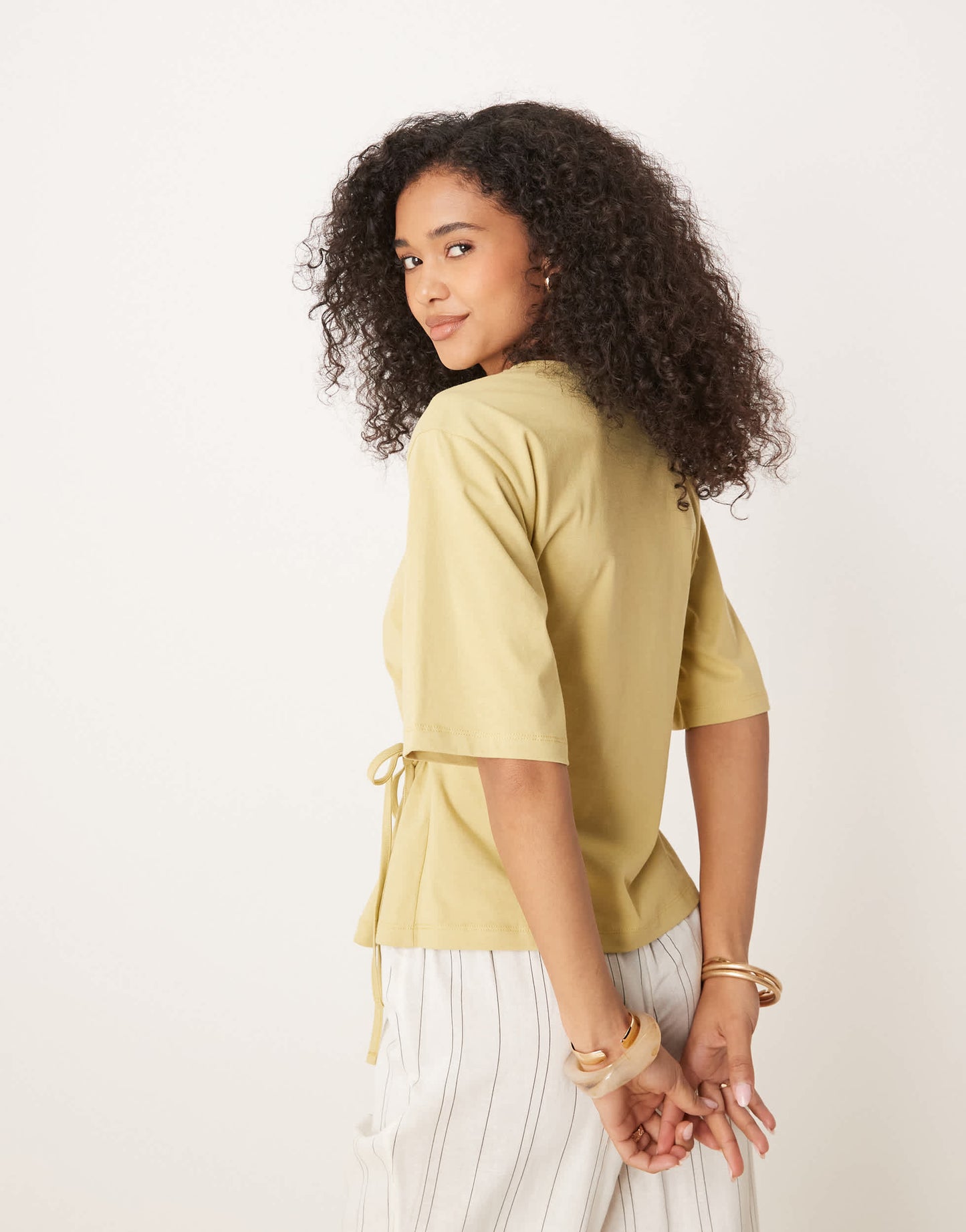 ASOS DESIGN oversized tee with tie details in light olive