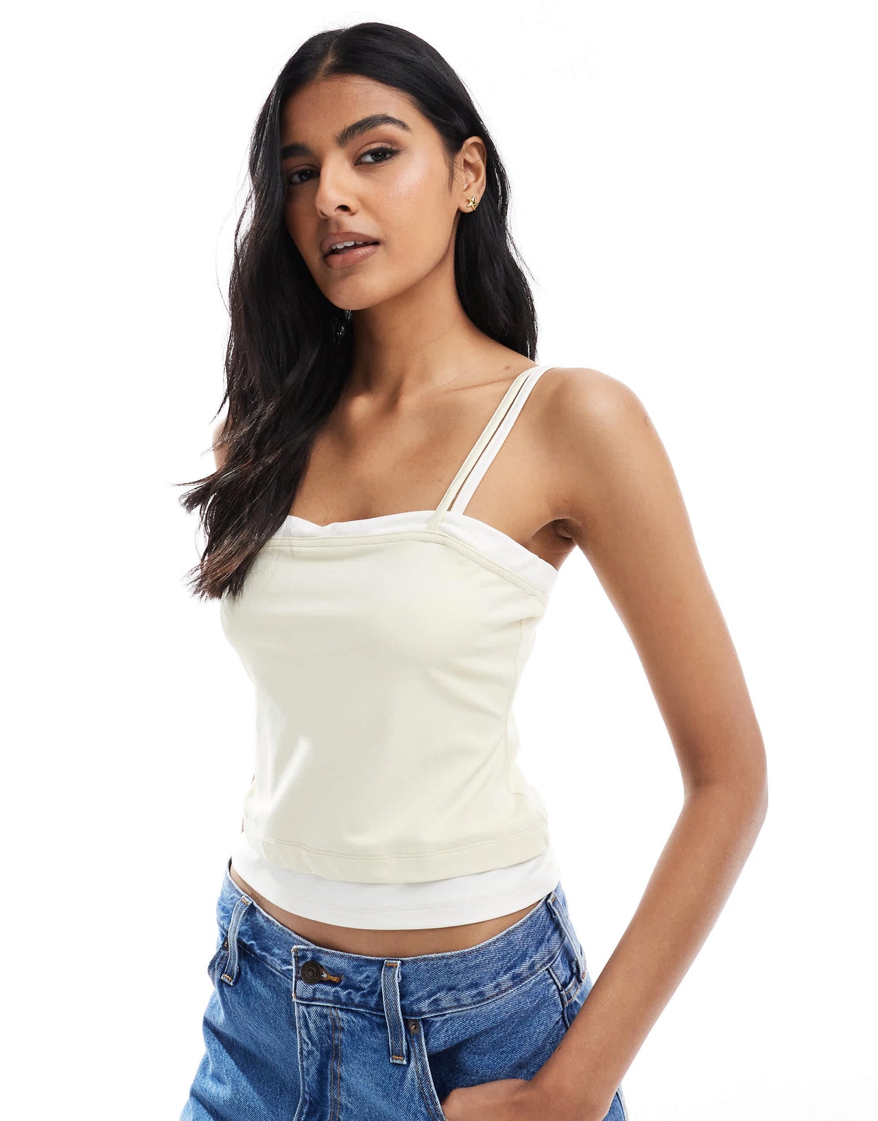 ASOS DESIGN double layer cami top in buttermilk