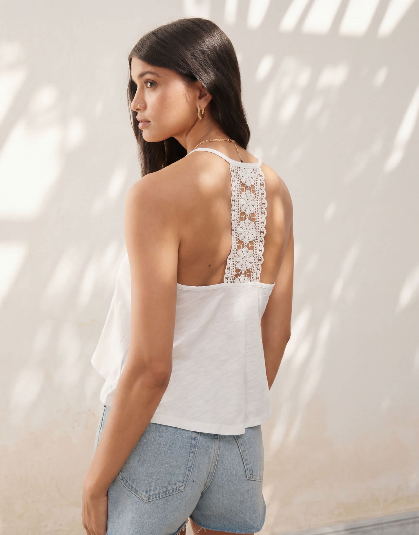Miss Selfridge lace back swing cami top in white