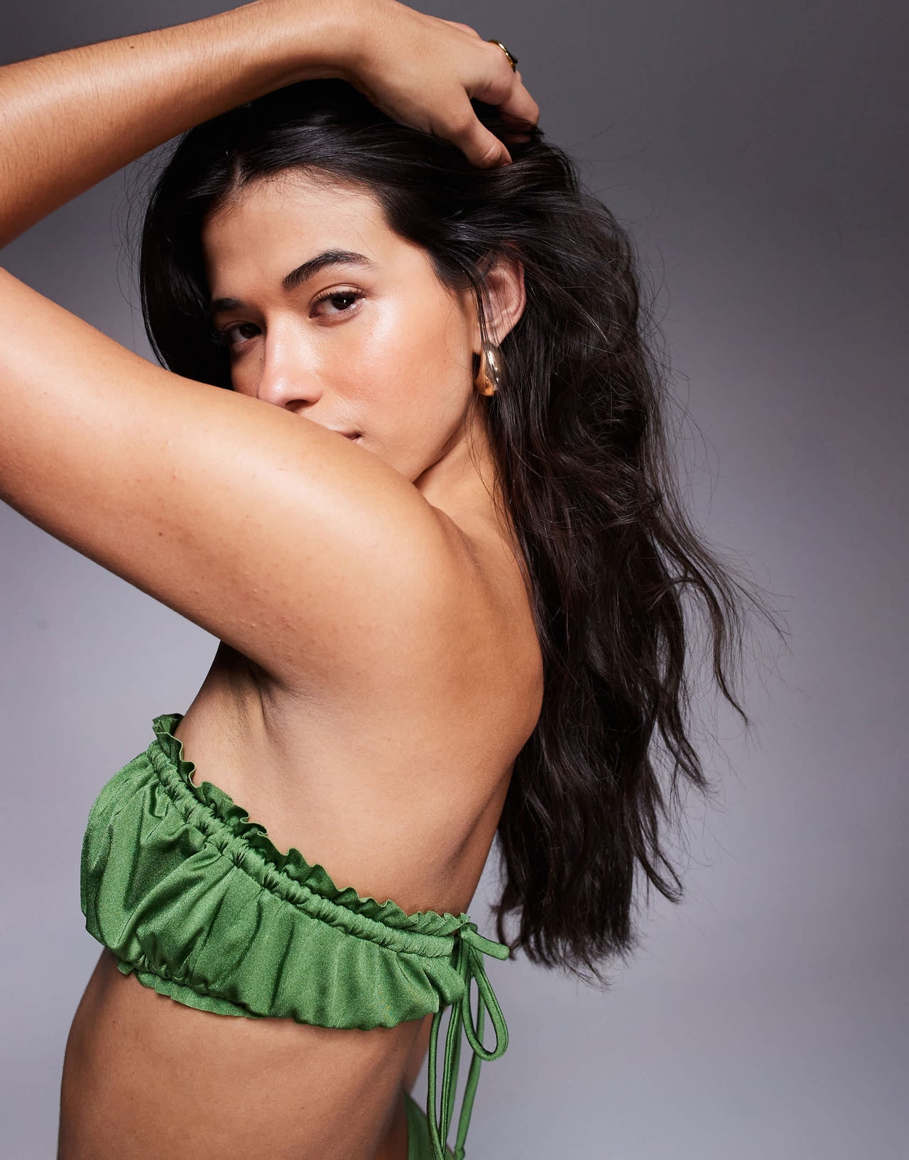 ASOS DESIGN ruched front bandeau bikini top in green