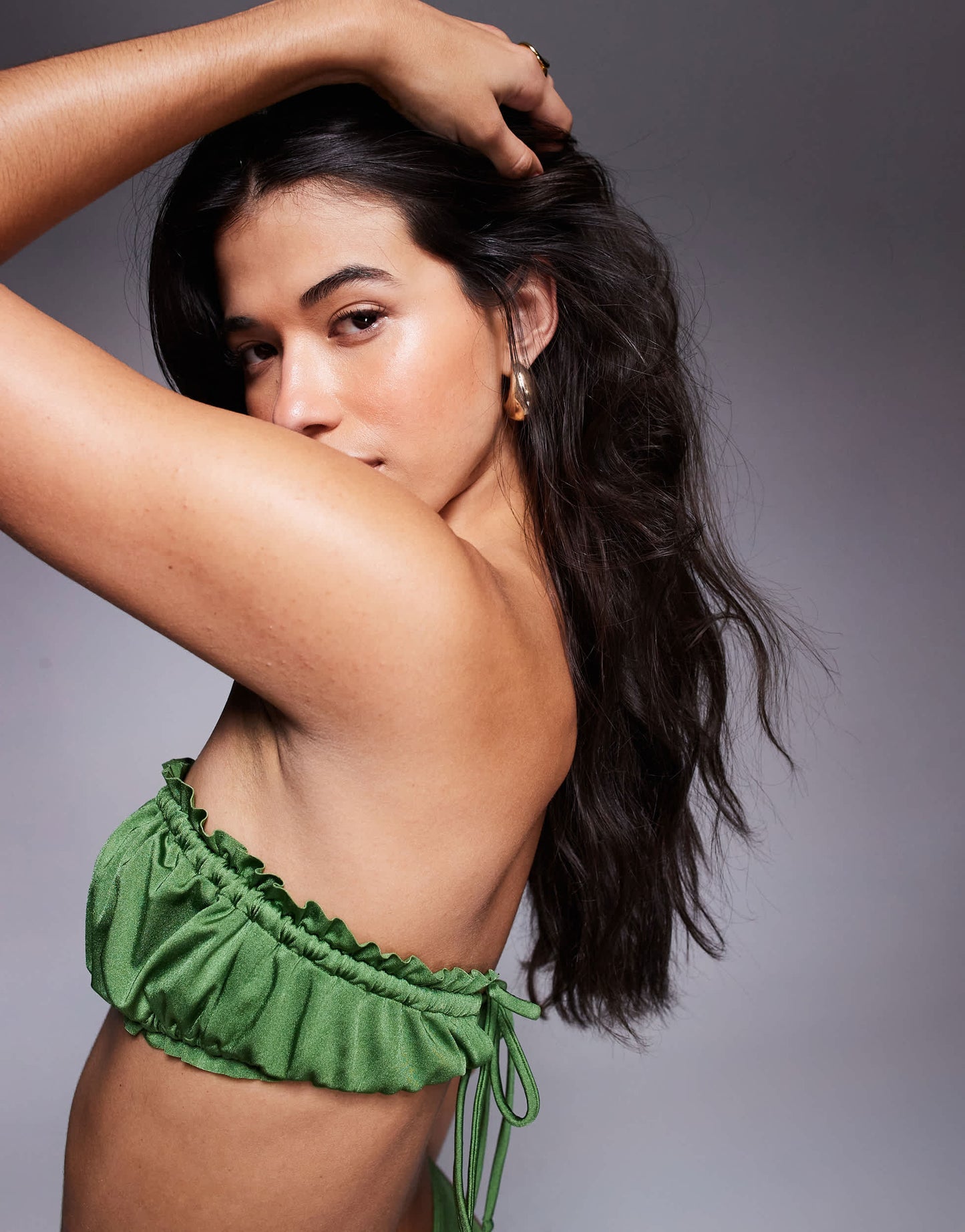 ASOS DESIGN ruched front bandeau bikini top in green