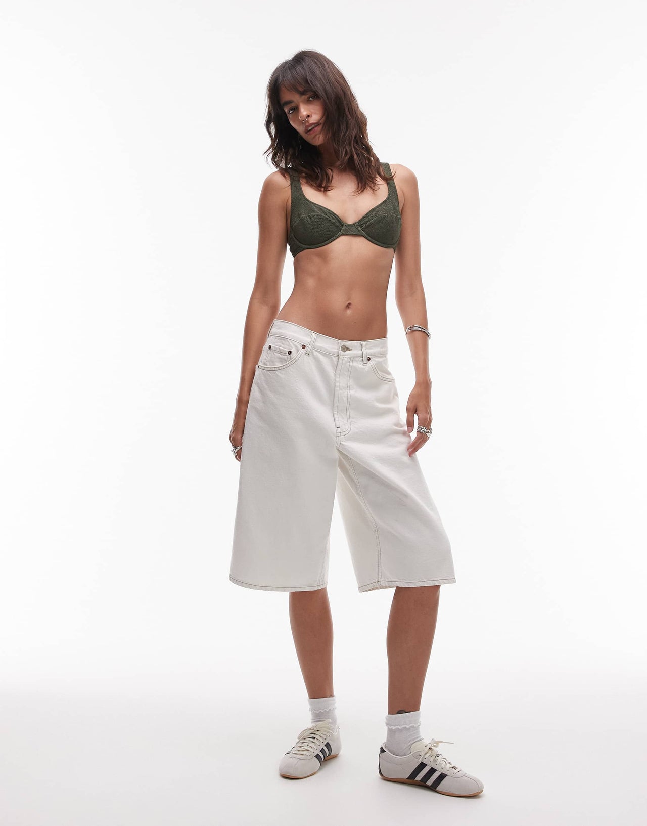 ARKET mix & match crinkle bubble wire bikini top in dark green