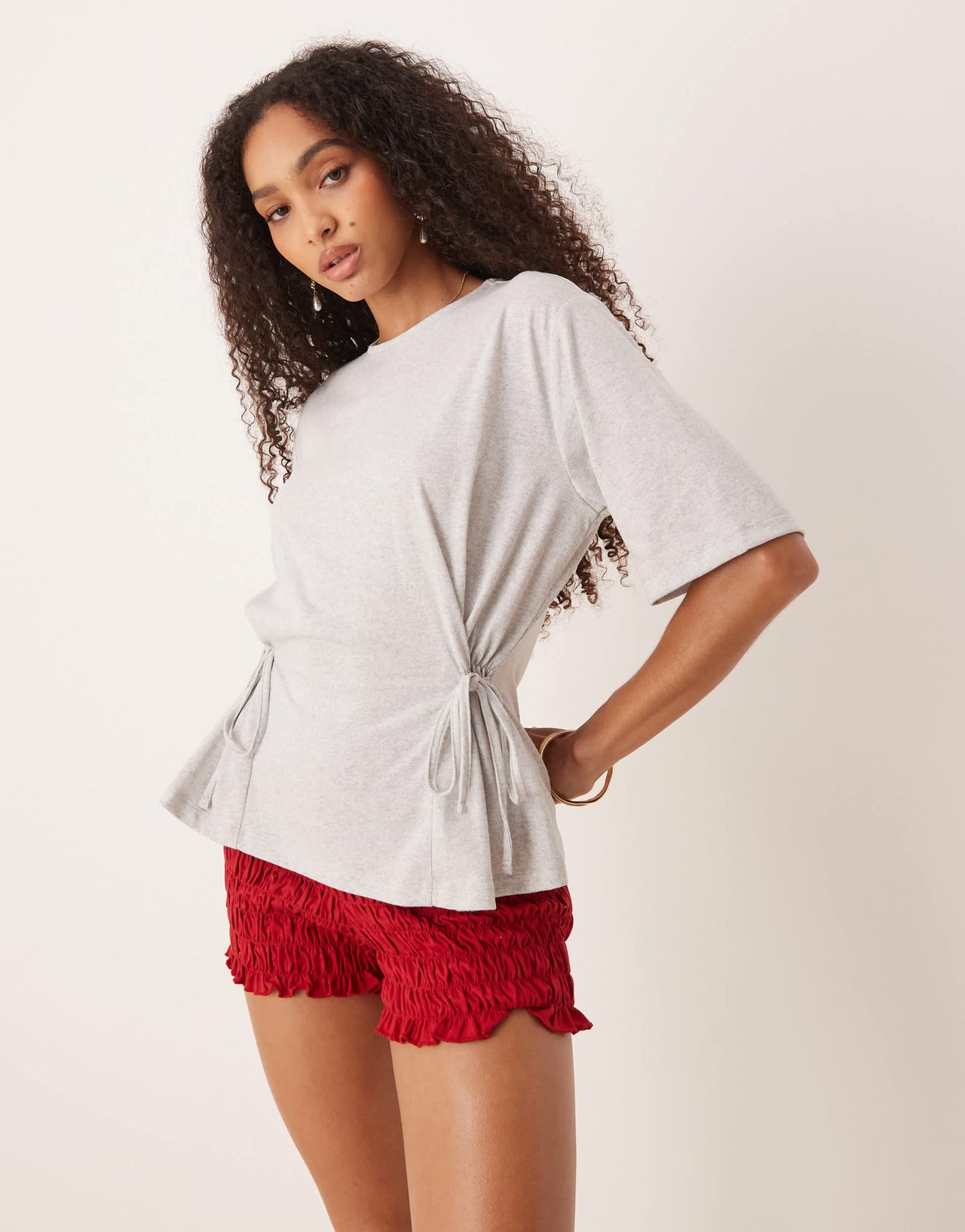 ASOS DESIGN oversized t shirt with  tie detail in grey marl