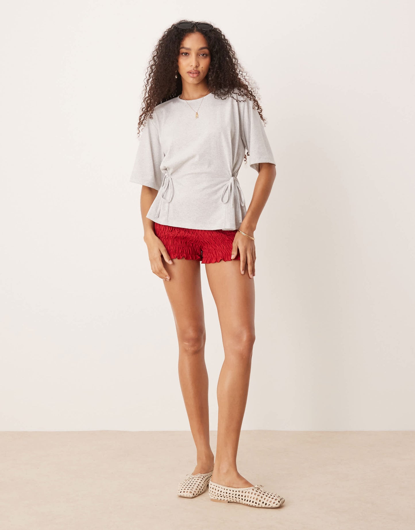 ASOS DESIGN oversized t shirt with  tie detail in grey marl